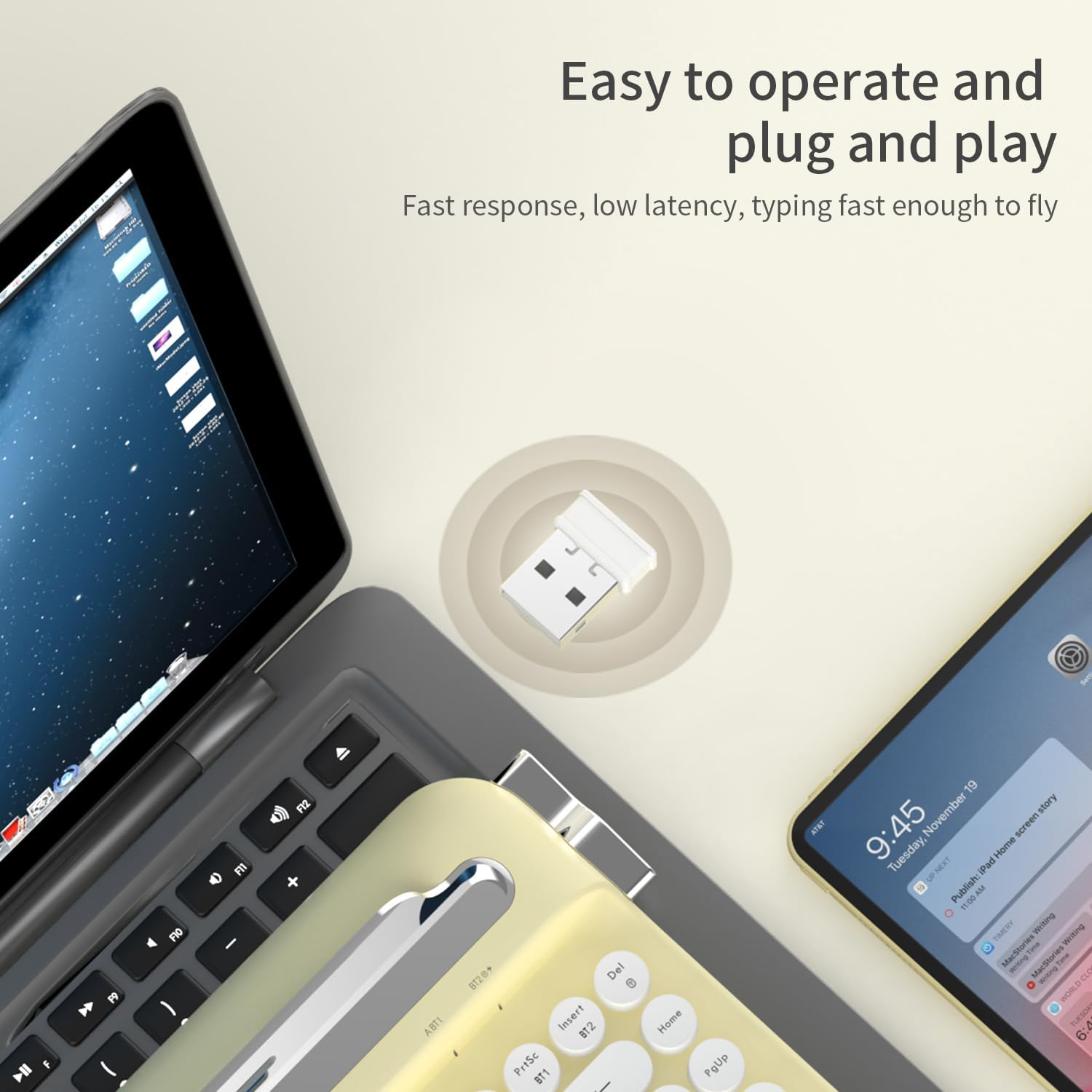 Ajazz AF84 Retro Keyboard, Vintage round Keycaps, Tablet Stand, Ergonomic Yellow