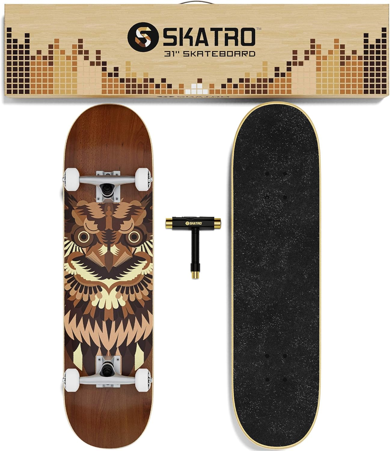 Skatro - Pro Skateboard 31" Complete Skateboard. Skate Board Ages: Adults, Boys, Girls, Beginners, and Kids - Ace Black Skull image number 2