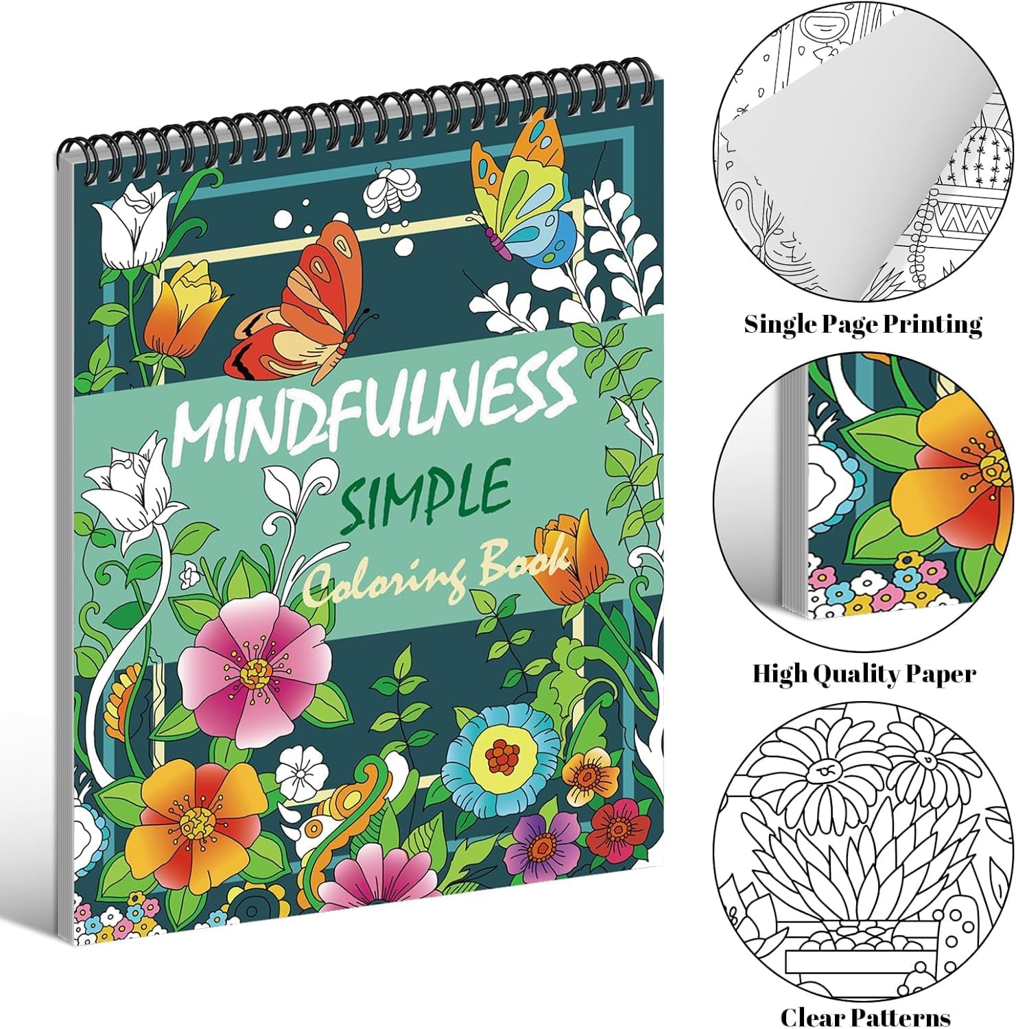 OSIMIG Easy and Cozy Adult Colouring Books Set, 3 Themes for Flower Inspirational Quotes, Colouring Books for Adults to Relax and Relieve Anxiety, 60 Patterns Top Spiral Bound image number 4