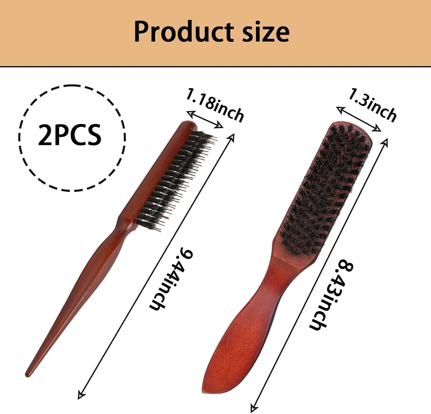 Hair Massage Smoothing Hair Brush, 2 Pcs Soft Hair Brush, Bristle Brush, Slick Back Hair Brush, Comb and Shear Tools, Suitable for Trimming and Combing Long/Thick/Curly/Thin/Thick Hair/Beard