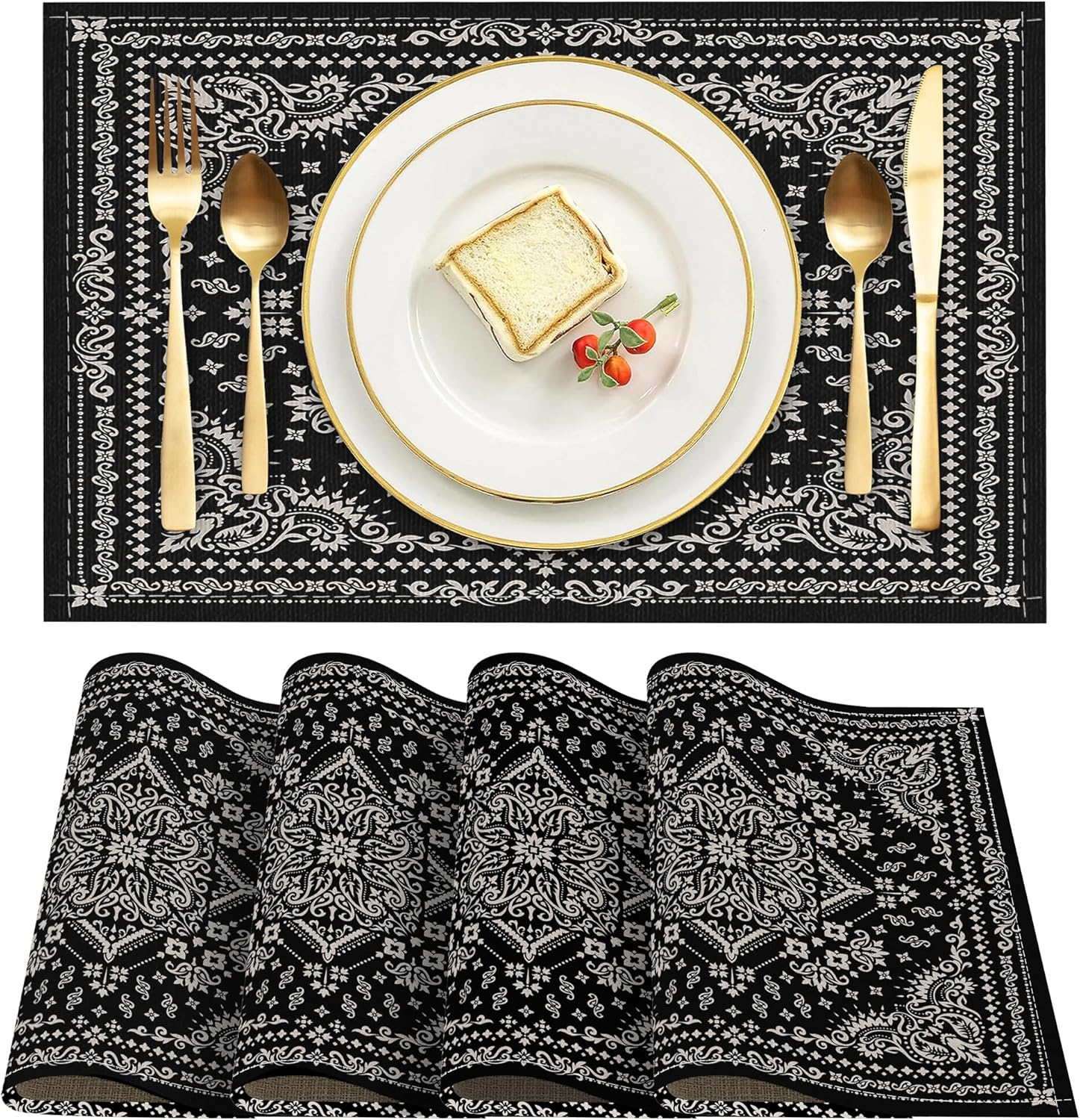 ZSYTZL Placemats Set of 4 Washable Durable Table Placemats for Dining Table Mat,Boho Pattern Kitchen Table Mats Heat-Resistant Decor Place Mats for Dining Tables Home Party Indoor-White Blue