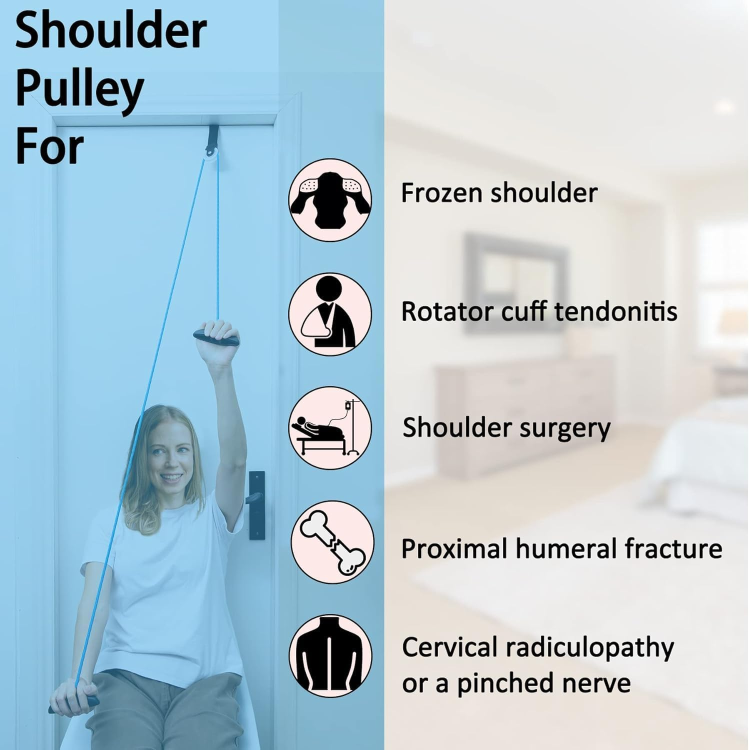 Shoulder Pulley over the Door Physical Therapy System, Exercise Pulley, Alleviate Shoulder Pain and Facilitate Recovery from Surgery, FSA/HSA Eligible (Blue)