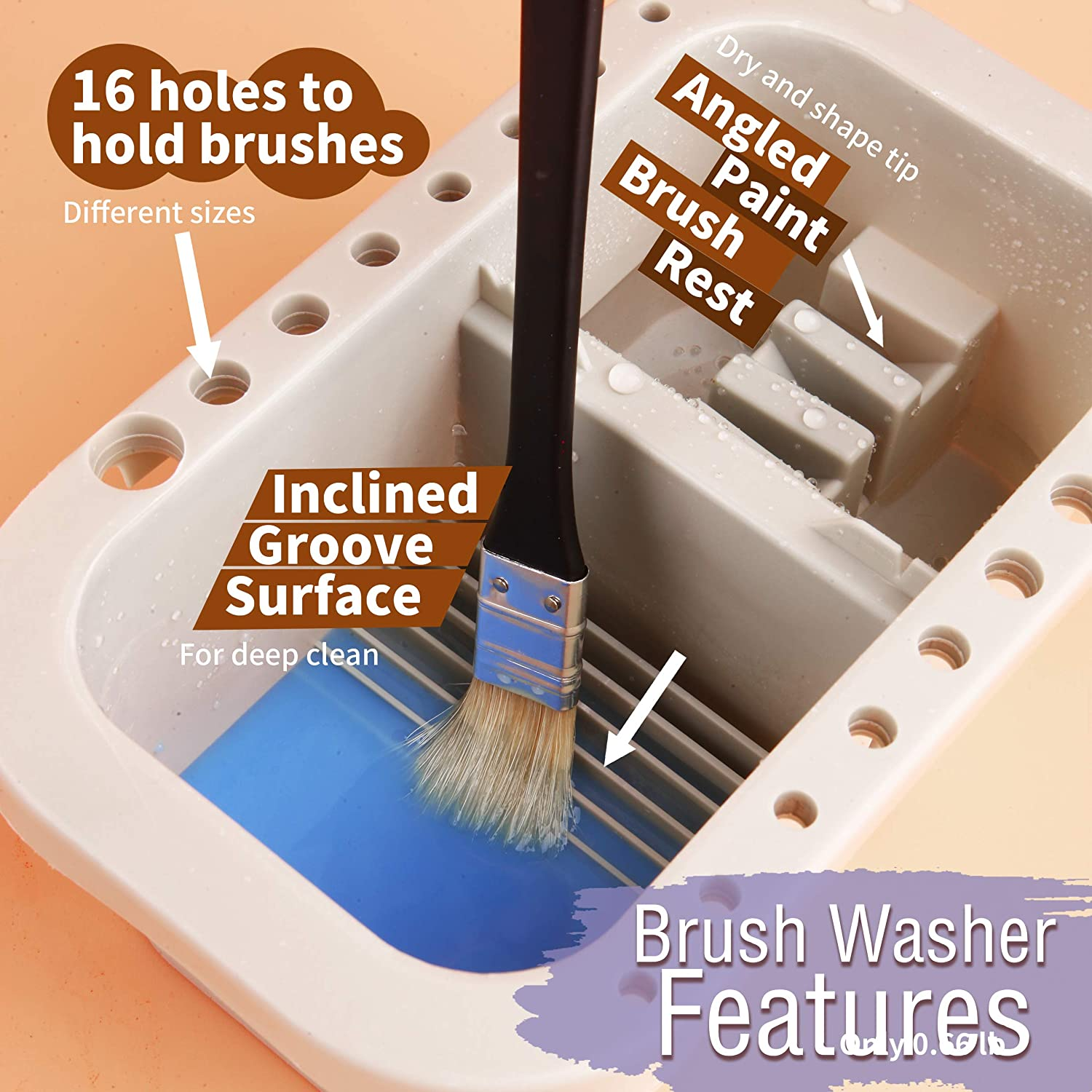 Martol Multi-Use Paint Brush Basin with Brushes Holder,Washer,Trays,Palette Box-Artist Cleaner Cup for Watercolor Oil Acrylic Gouache Painting with Lid image number 5