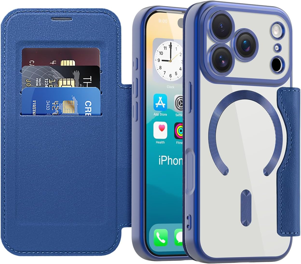 SIYOPINPFY Wallet Case for Iphone 14 Plus, [Compatible with Magsafe] Premium Flip Leather RFID Blocking Card Holder Clear Magnetic Back Cover Shockproof Case for Iphone 14 plus (Dar Peaks Blue JD)
