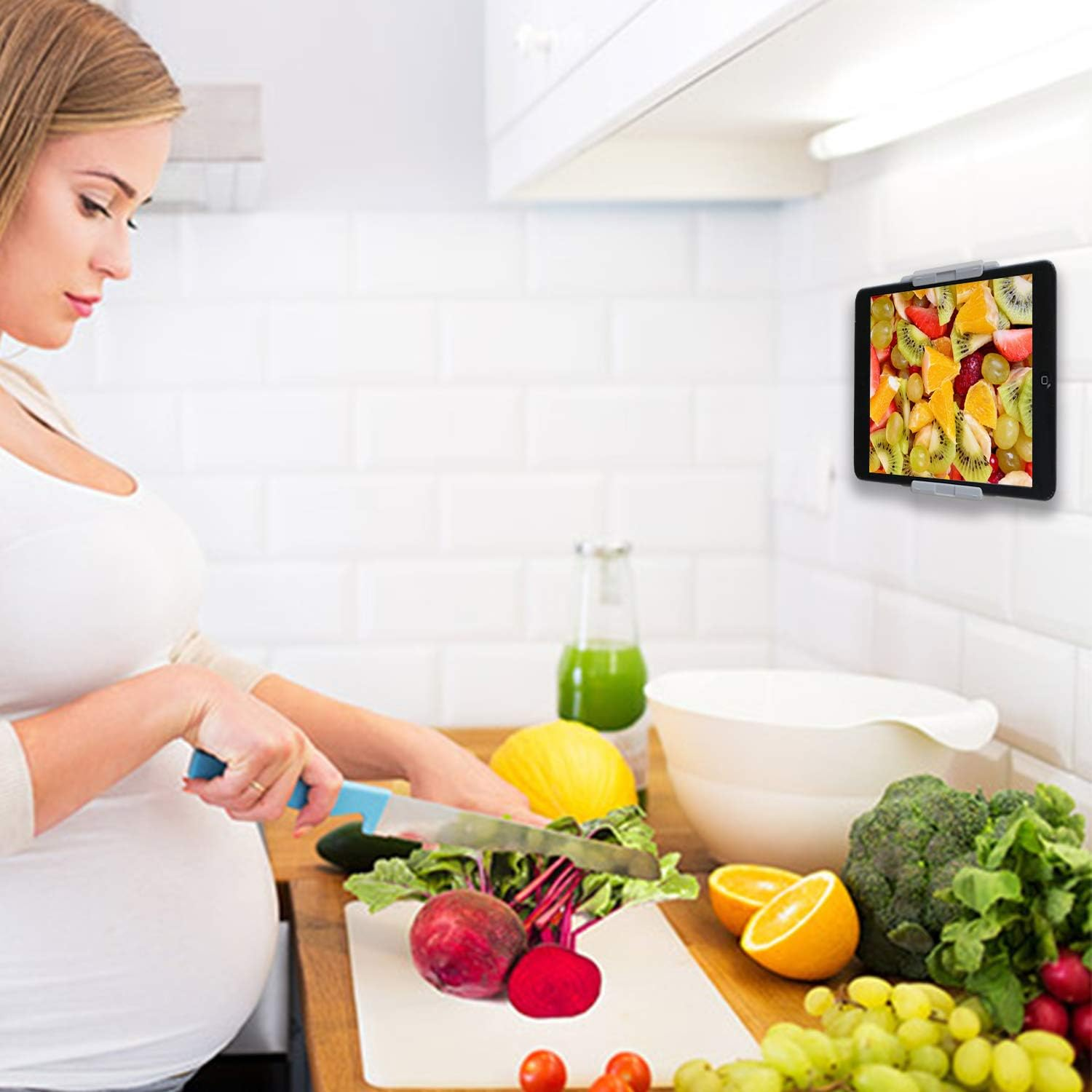 TFY Universal Kitchen Wall Mount for Tablet, Ereader and Smartphones, for Ipad Air, Mini, Ipad Pro 10.5 Inch, Wall Holder (Gray) - Black image number 3