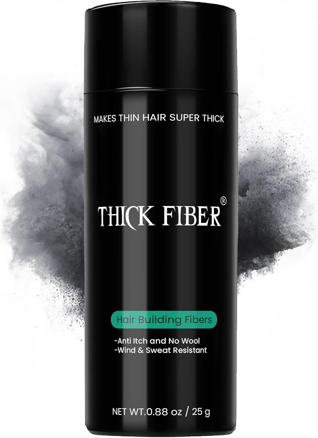 THICK FIBER Hair Fibres for Thinning Hair & Bald Spots (BLACK) - 25G Bottle - Conceals Hair Loss in Seconds - Hair Powder for Women & Men