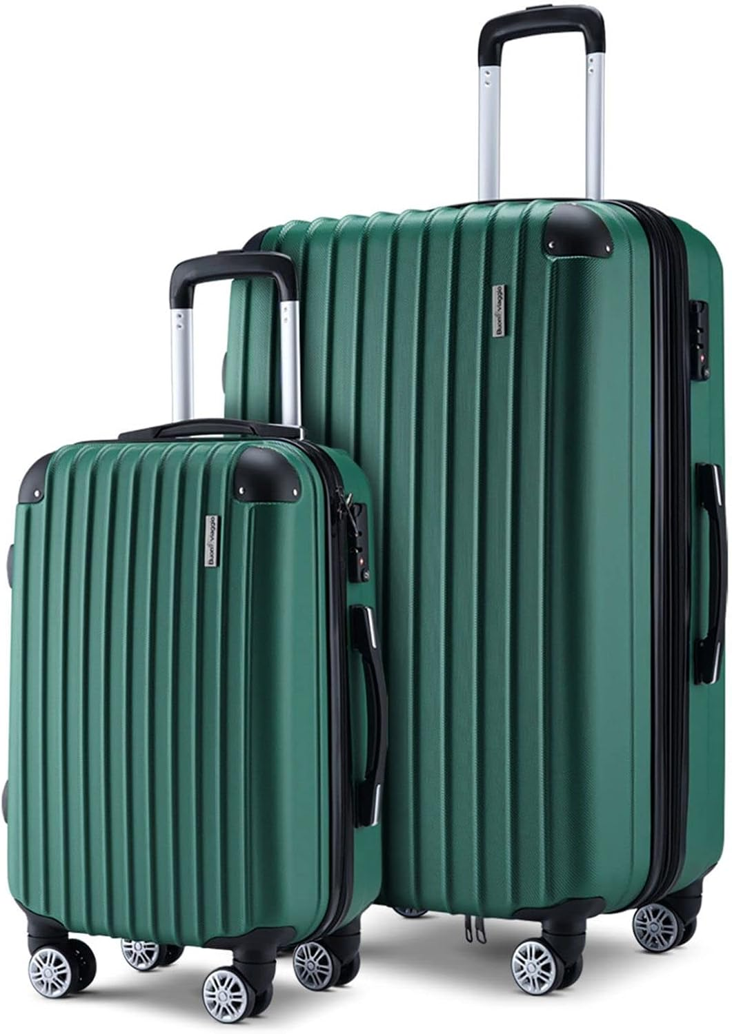 2 Piece Luggage Set Carry on Travel Suitcases Cabin Hard Shell Case Lightweight with Wheels Green