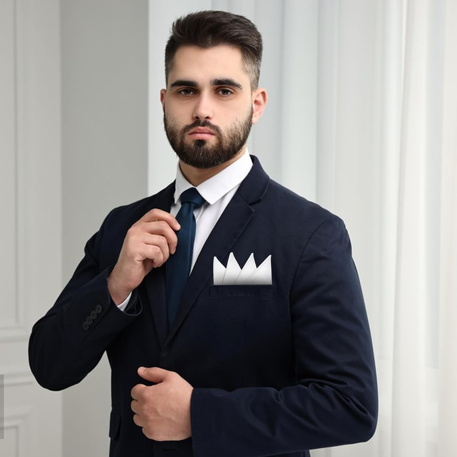 YBEATY 2PCS Prefolded Pocket Squares Pre-Folded Pocket Squares on Card Pockets Handkerchief White Masculine Polyester Suit Handkerchiefs Solid Color Pockets Hankies for Business Wedding Jacket Tuxedo image number 3