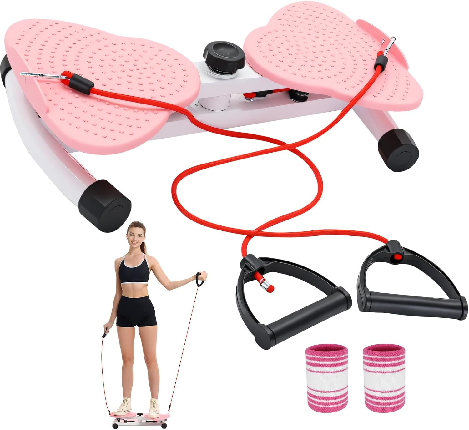 Waist Twister Machine, Adjustable Exercise Twist Board for Women Men, Noiseless Ab Twister for Home Gym Equipment, 330 Lbs Capacity with Timer, Reps, Calories with Digital Display (Pink) image number 1