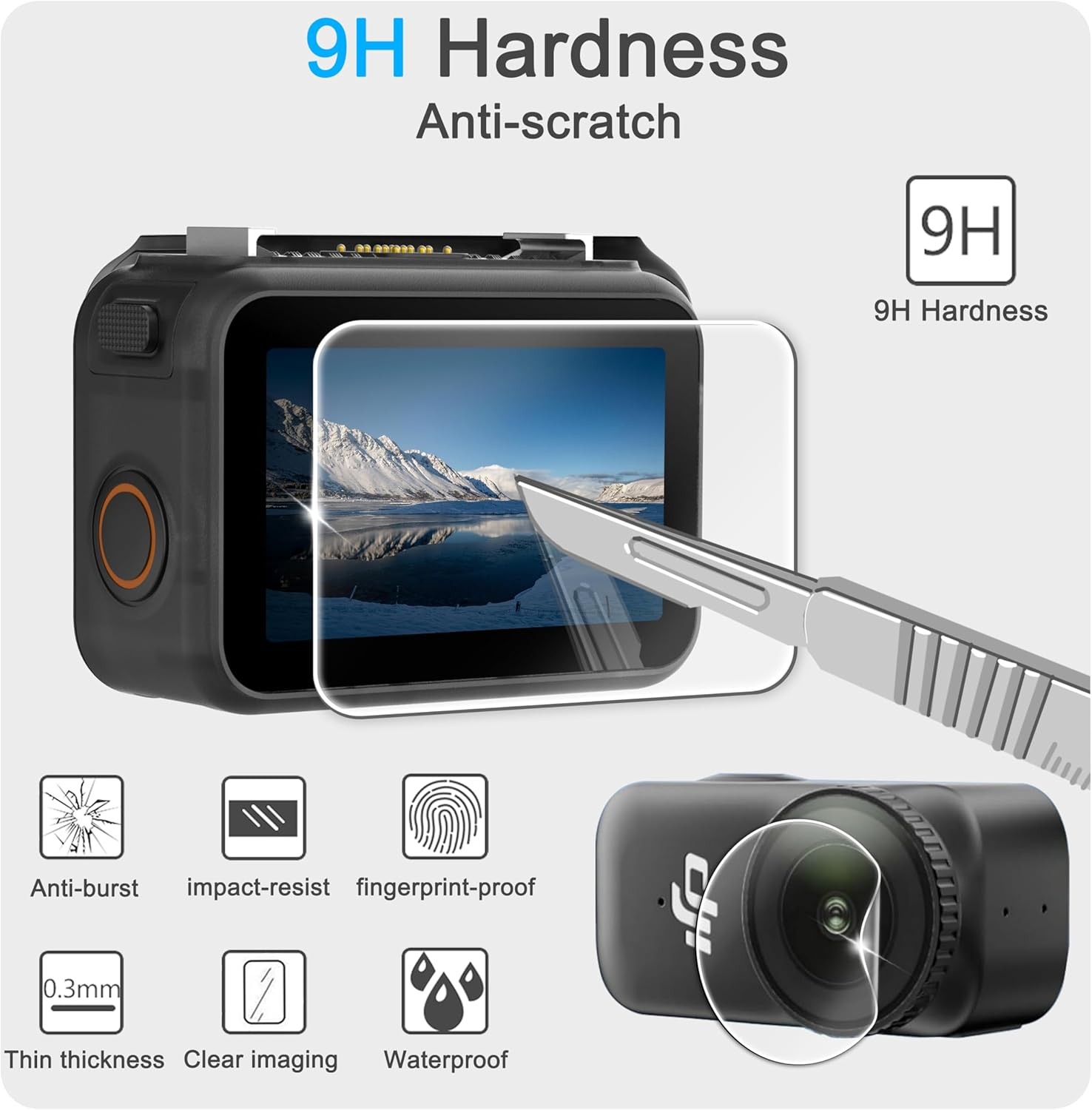 Fitstill 3Pack Screen Protector Appliable for DJI Osmo Nano,Ultra HD 9H Hardness Tempered Glass+Lens PET Protector+Rubber Lens Cover,Scratch Resistant Anti-Fingerprint Bubble Free Camera Accessory image number 5