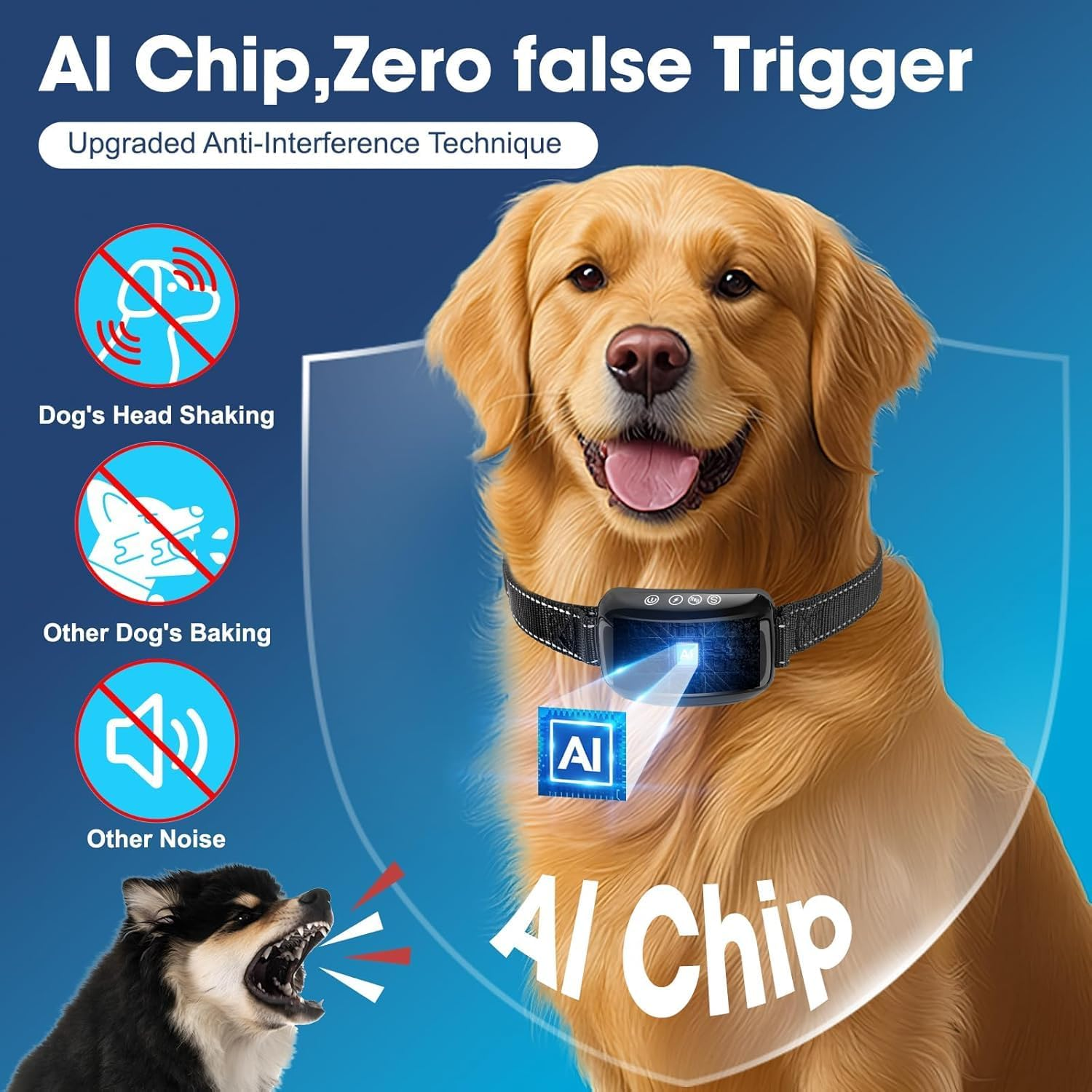 Dog Bark Collar 2-Pack, Adjustable anti Barking Device for Dogs Fits 12-150Lbs, IPX7 Waterproof Shock Collar for Dogs with 4 Training Modes, 3 Levels, One Touch USB Charging, Comfortable and Safe image number 3