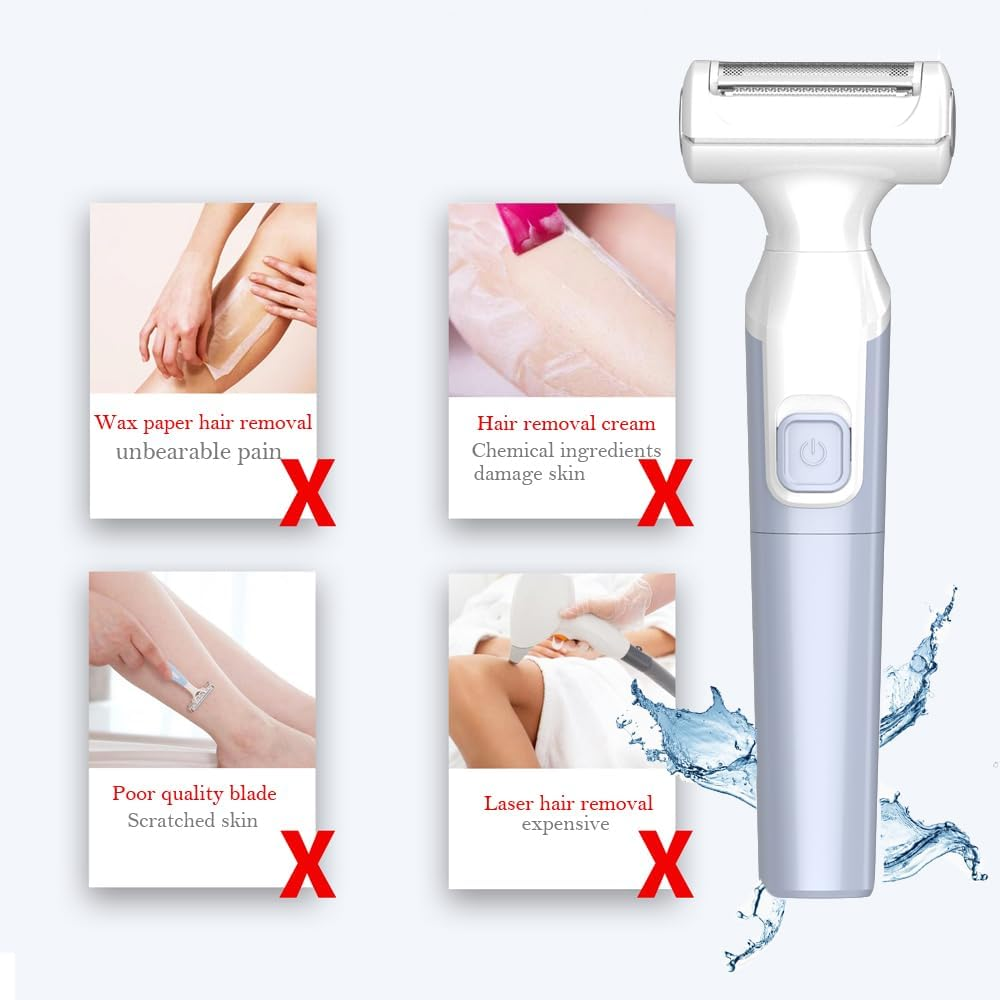 FIREYUN Women'S Electric Shaver Electric Razors 3-In-1 Multi-Functional Design, Battery-Operated, Ideal for Arms, Legs, Face, and Bikini Area, Cordless Hair Removal Trimmer, Detachable Head, IPX6 Waterproof, Wet & Dry Use, Blue, Replacement Blade Included image number 5