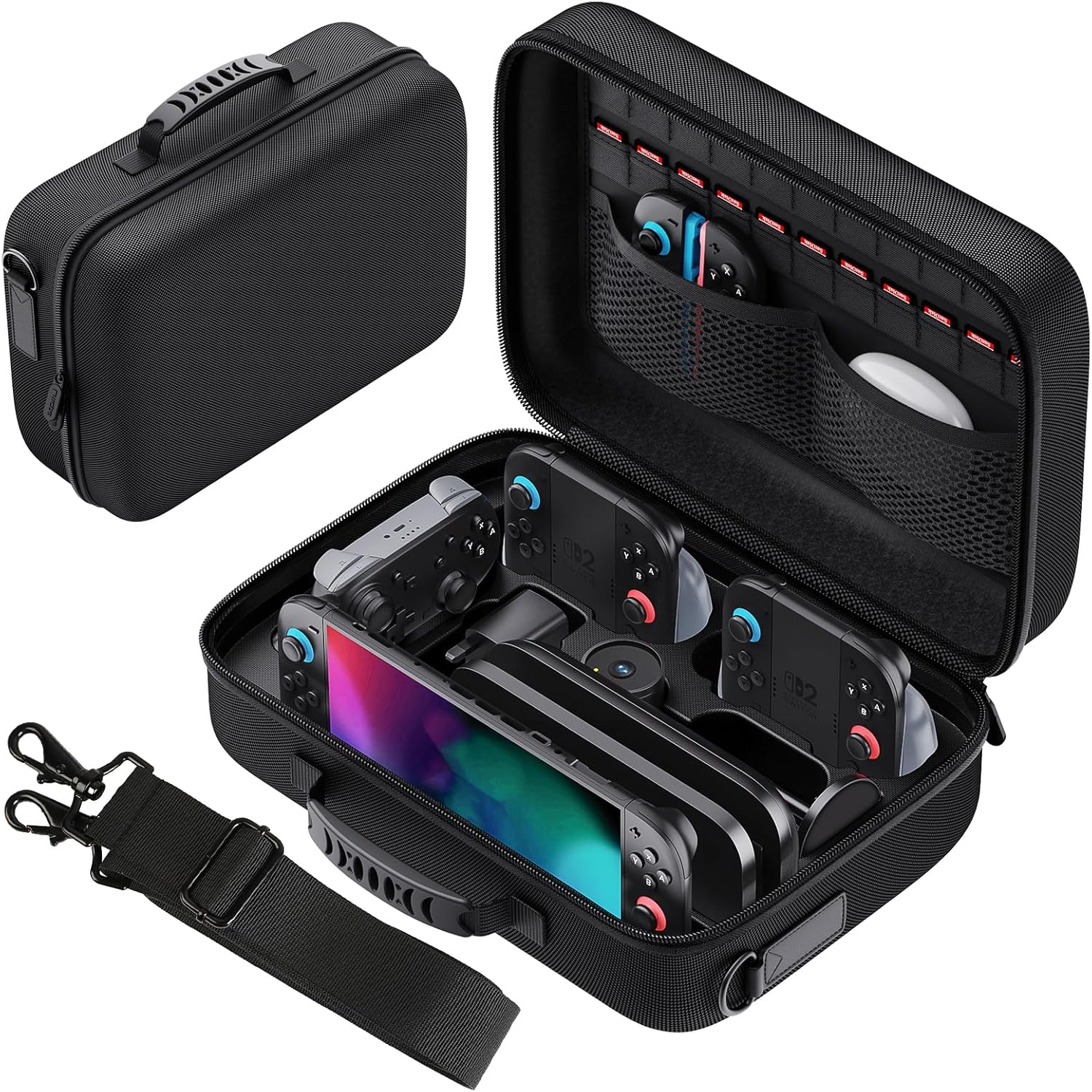 Lmcpa Storage Case for Nintendo Switch 2,Protective Large Travel Carry Case for Switch 2 Camera,Console,Pro Controller and Other Switch 2 Accessories with 22 Game Cartridges and Shoulder Strap,Black image number 1