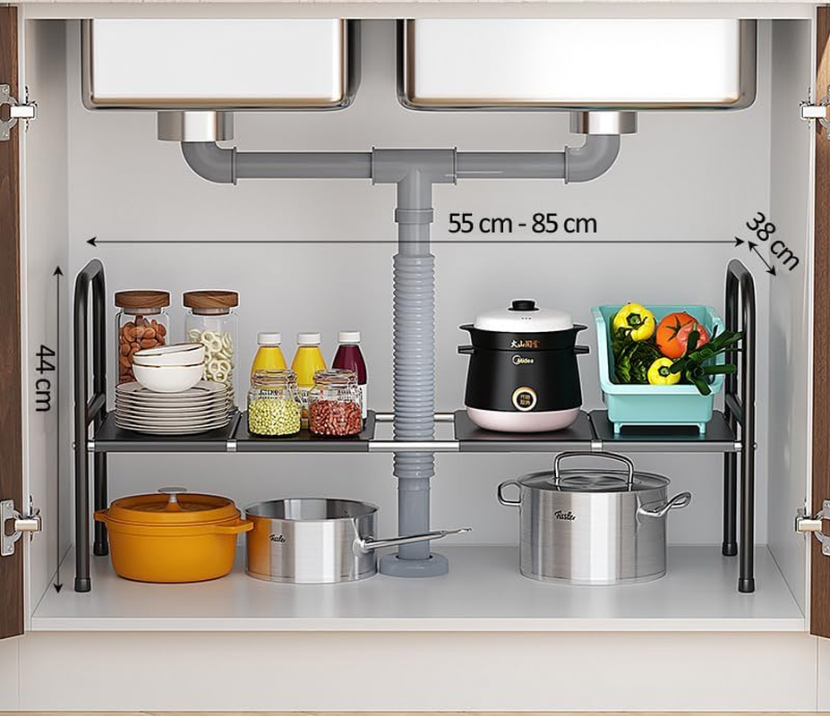 Kitchen Organisers, 1 Tier Kitchen Storage Shelf,Under Sink Organizer,Spice Rack, Expandable under Counter Storage Organizer under Sink Storage for Kitchen Bathroom (1 Tier)