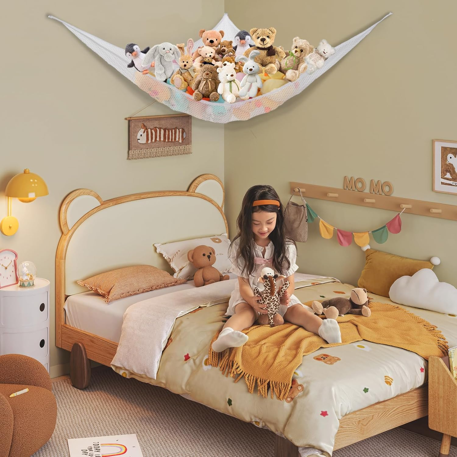 Stuffed Animal Storage Toy Hammock Soft Plush Toy Storage Large Corner Hanging Net Organiser Holder for Kids Bedroom Nursery Decor (White) - Blue image number 7