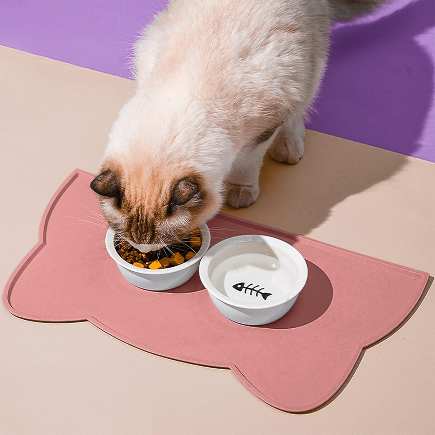 Liyquint 2PCS Cat Food Mat - Non-Slip Silicone Pet Bowl Mat | Waterproof Feeding Tray for Dogs & Cats | Keep Floors Clean from Food Spills & Water Messes (Pink,Grey, 44X24Cm) image number 3