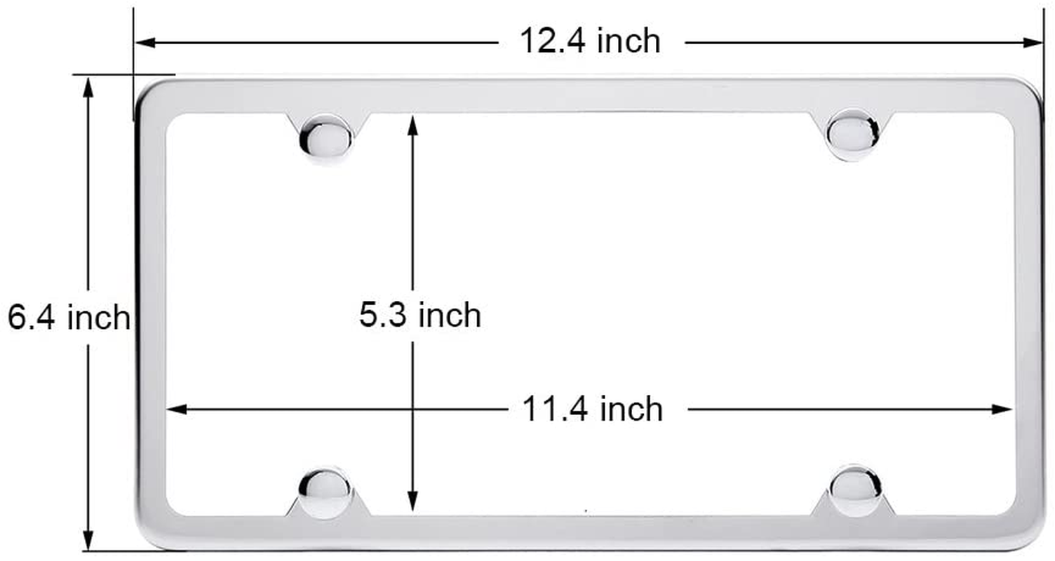 License Plate Frames, Indeebuy 2 Pcs 4 Holes Slim Stainless Steel Polish Mirror License Plate Frame and Chrome Screw Caps image number 1