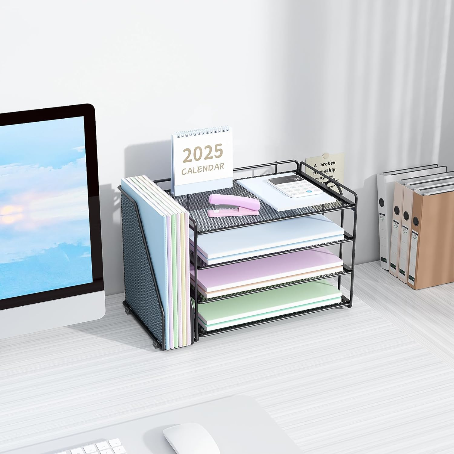 Spacrea Desk Organizers and Accessories, Paper Organizer for Desk with File Organizer, Desk Accessories & Workspace Organizers for Catalog & Reference Racks (Black) image number 2