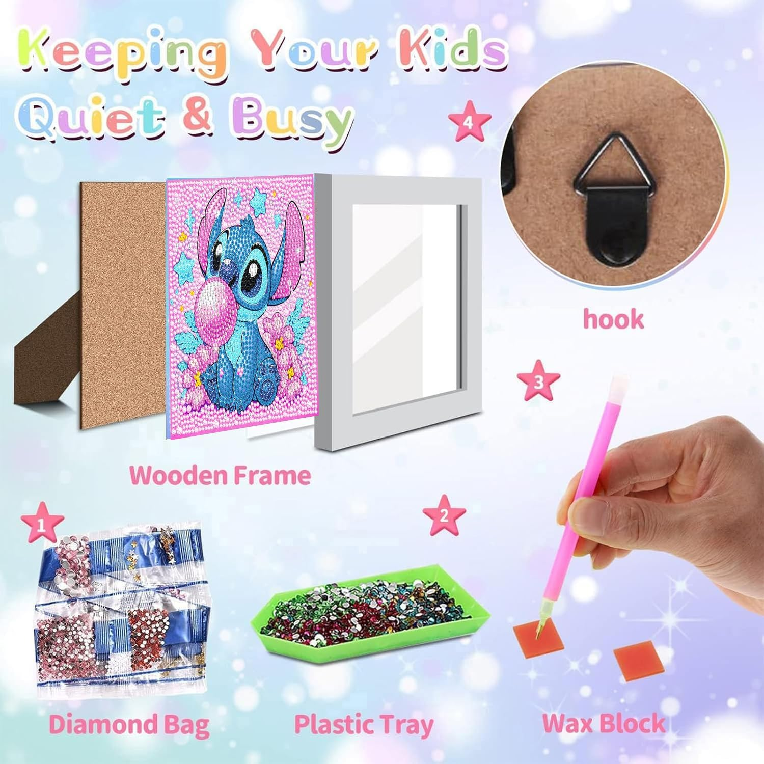 Cdsnxore Diamond Art Kits Adults with Wooden Frame Easy - Stitch Diamond Painting Kits,Mini Diamond Art Painting for Home Wall Decor(7X7 Inch) (Blue) - 305 image number 6