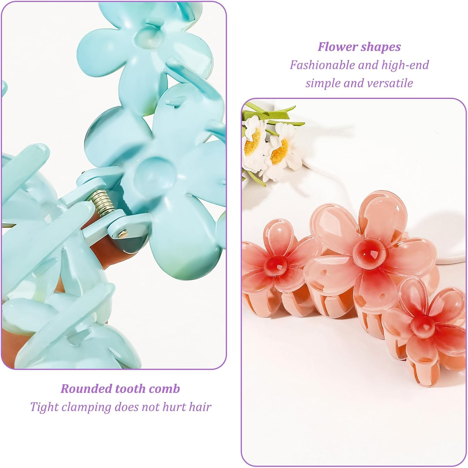 6-Pack Flower Hairpins, Non-Slip Plastic Hairpin, Acrylic Hairpins, Strong Styling, Beautiful Summer Colors, Cute Flower Shapes, Suitable for Women and Girls, Thin Hair or Thick Hair image number 1