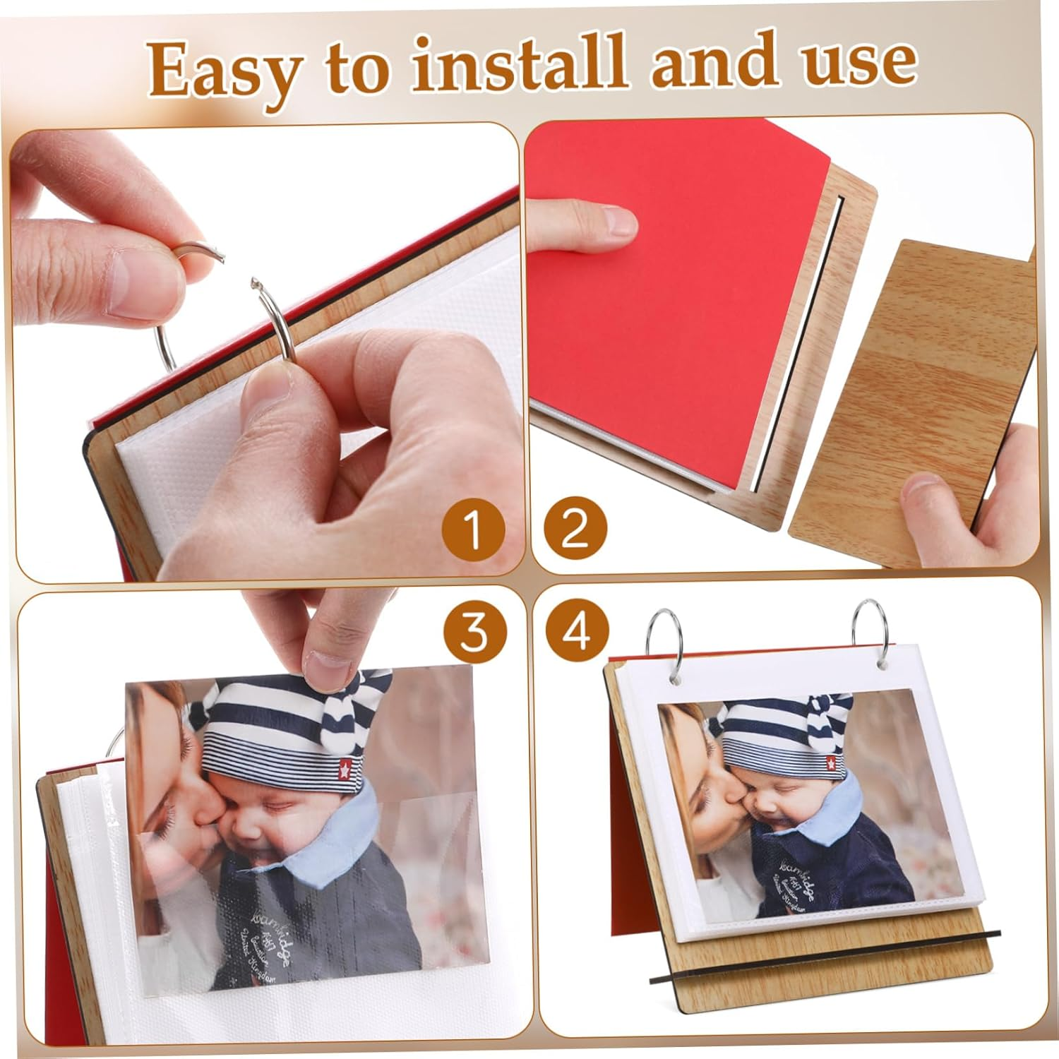 Desktop Flip Photo Album 6.29X5.97Inch Photo Frame 25 PVC Pockets Space-Efficient Baby Album Book image number 3