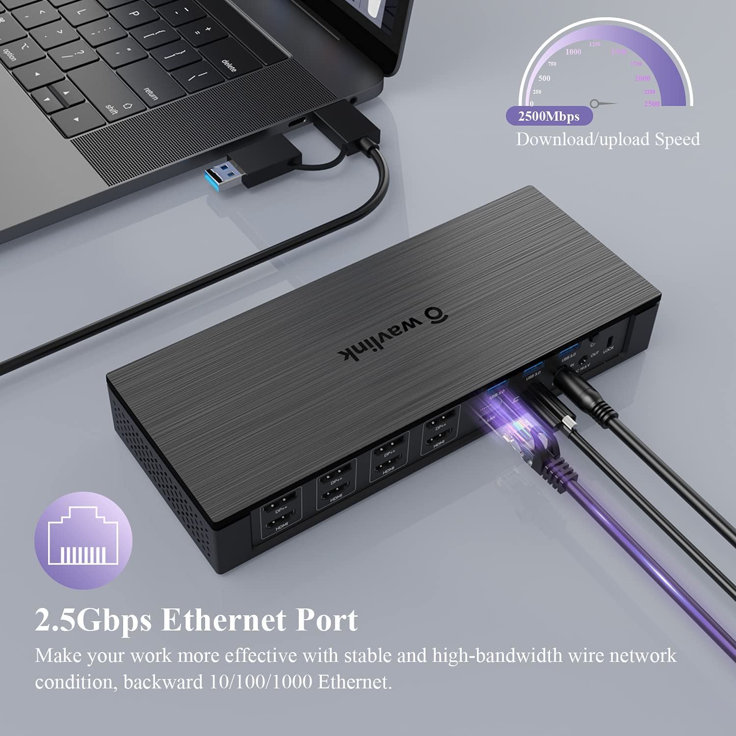 WAVLINK Displaylink Universal Laptop Docking Station, 20-In-1 Enterprise-Level Docking with 100W Power Delivery/Dc Charging,Dual 5K@60Hz(For Windows 10/11), Quad 4K@60Hz Display, 2.5Gbps Ethernet image number 5
