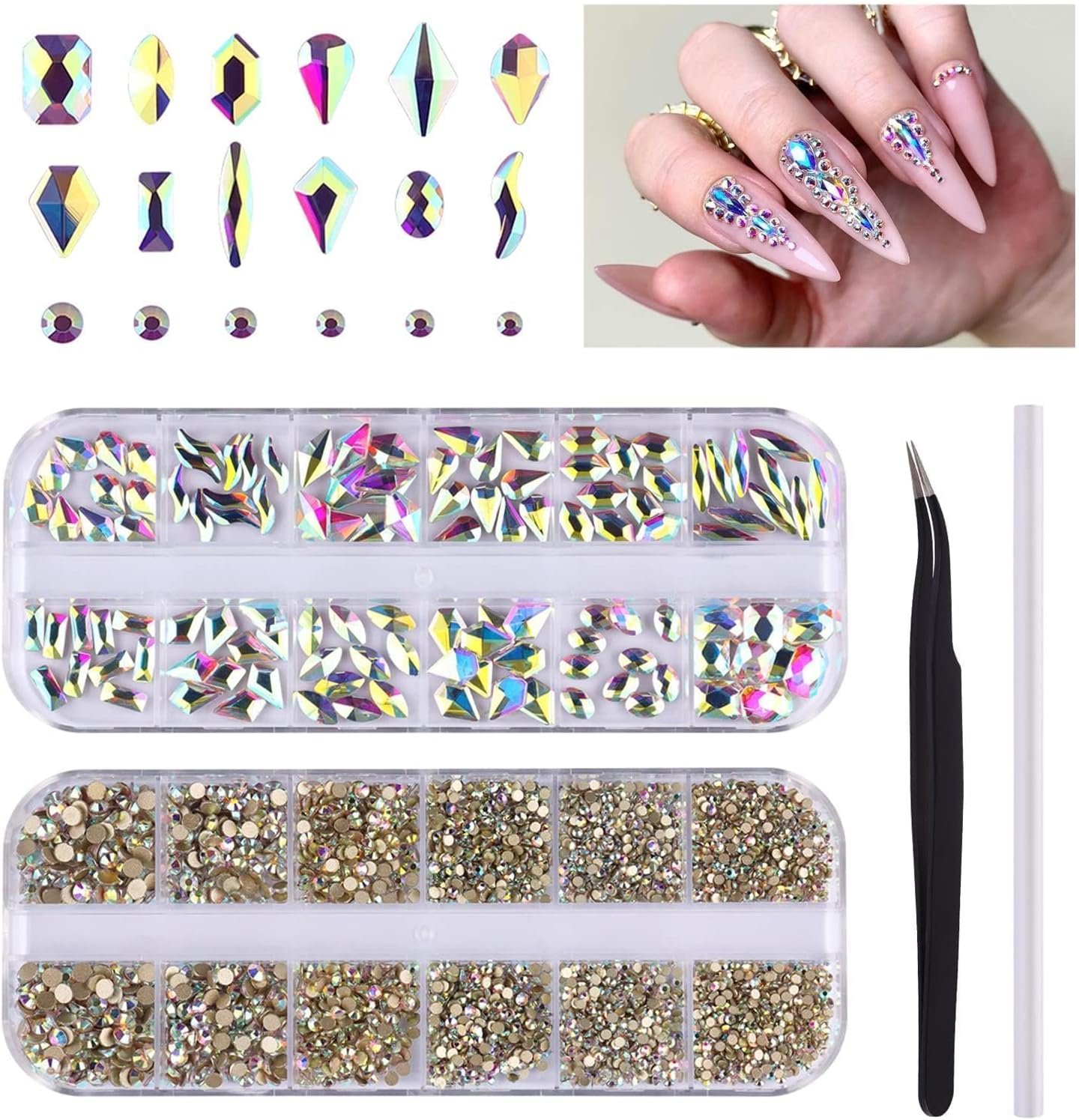 EBANKU Christmas Red Nail Rhinestones Hearts Butterfly round Shaped Nail Art Crystals Diamonds Flat Back Rhinestones 3D Diamond Stone Nail Gems with Tweezers for Halloween Christmas Valentine'S Day