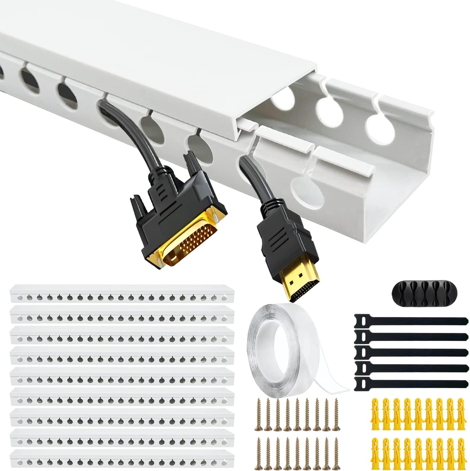 Adyawen 77.5 Inch Cable Management System Kit, Cable Raceway Kit,Open Slot Wiring Raceway Duct with Cover, On-Wall Cable Concealer Cord Organizer to Hide Wires Cords for Tvs, Computers 5X15.5''. Black