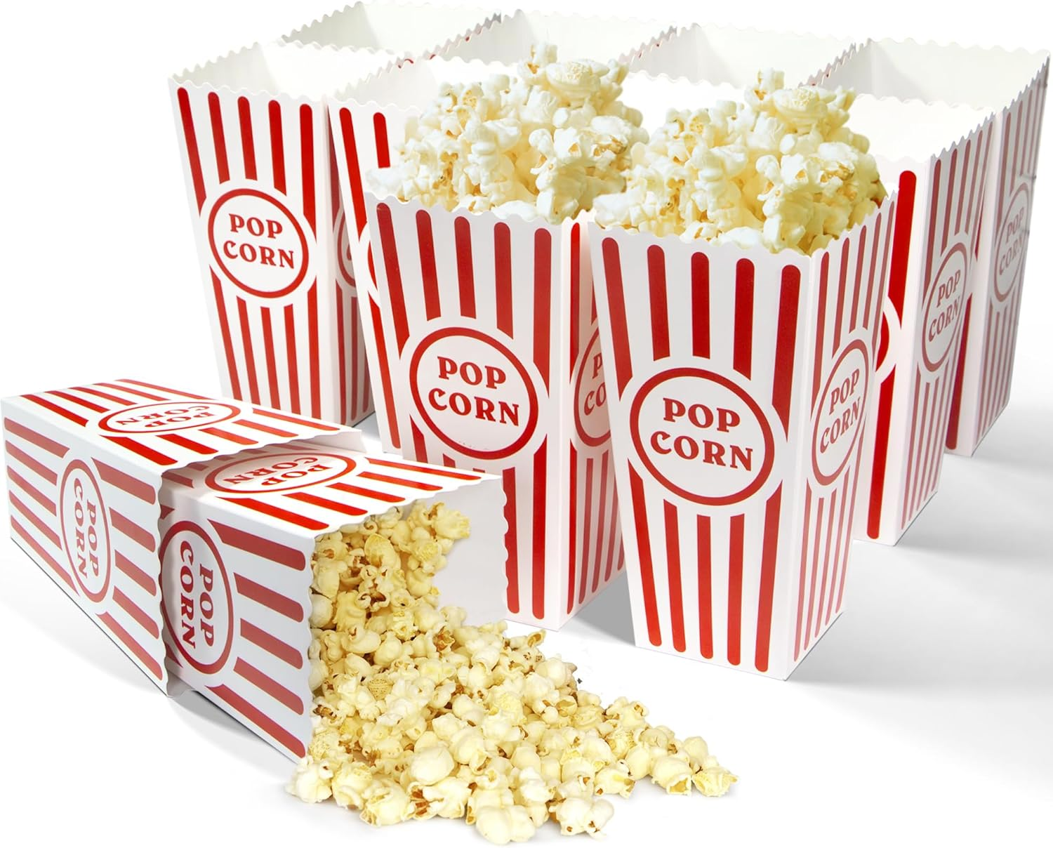Novelty Place 12 Pcs Classic Popcorn Boxes, 46 Oz Red & White Striped Cardboard Popcorn Container for Movie Night Party - 7.8" Tall X 3.9" Square image number 5