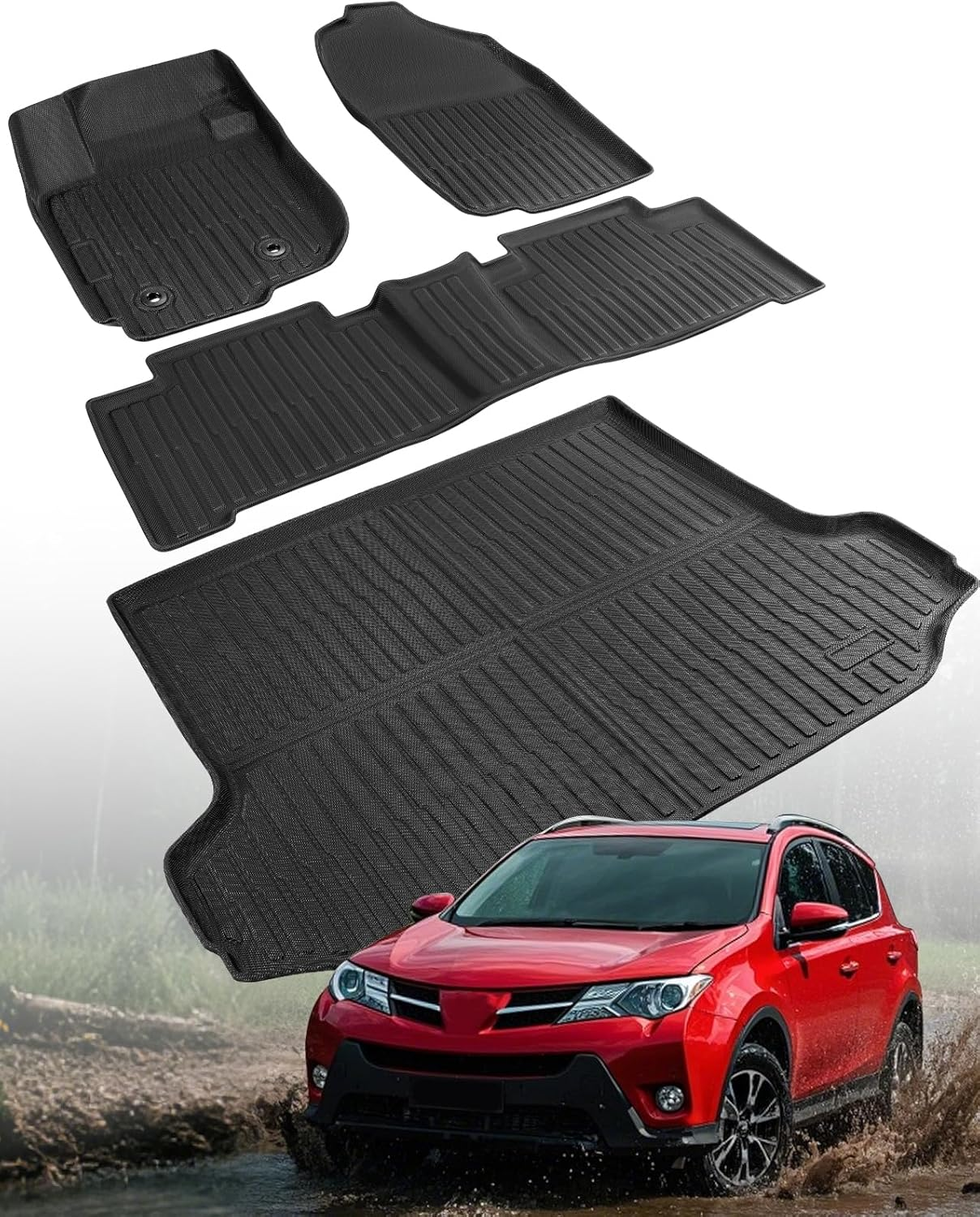 Car Floor Mats for Toyota RAV4: 2006 2007 2008 2009 2010 2011 2012 without 3Rd Row Seat All Weather Carpet Custom Fit for RAV-4 Front Second Row Cargo Area Accessories Heavy Duty Full Set Rubber Liner image number 3