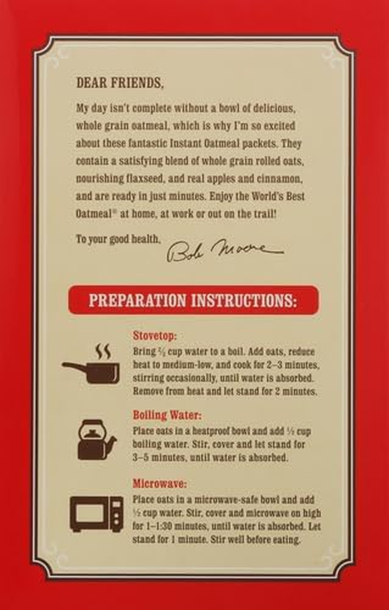 Bob'S Red Mill Apple Pieces & Cinnamon Oatmeal Packets, 8 Packets (Pack of 1) - Non GMO, Gluten Free, Whole Grain, Kosher image number 5