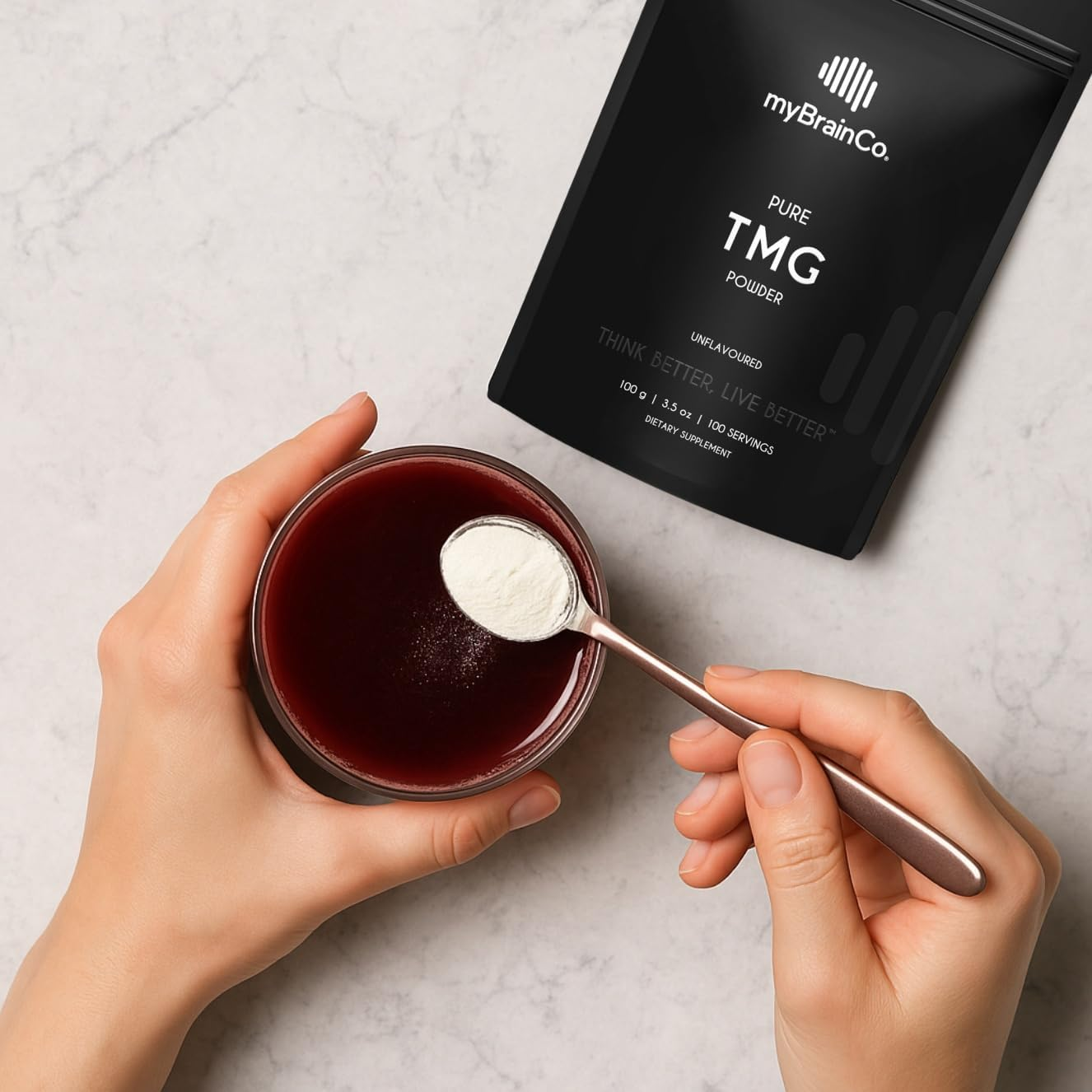 Mybrainco. Pure TMG Powder - Trimethylglycine as Betaine Anhydrous - Lab-Tested - Healthy Homocysteine Levels, Methylation Support, Heart & Liver Health - 100 Servings (100G) image number 1