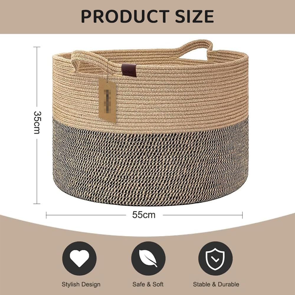 Large Woven Laundry Basket with Handles &ndash; Cotton Rope Storage Hamper for Blankets, Clothes, Toys, and Home Decor image number 3