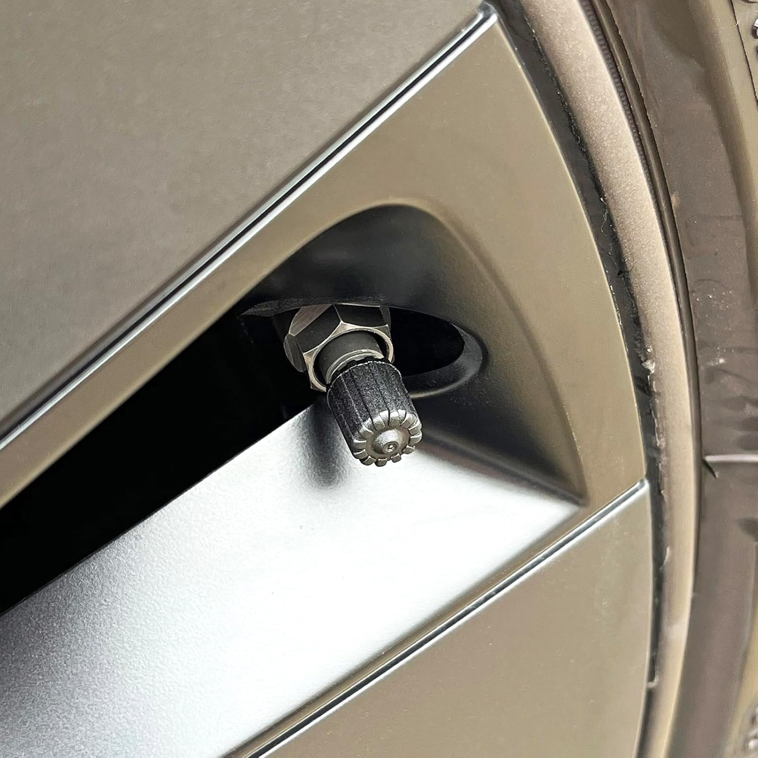 TPMS Plastic Tire Valve Stem Caps Black with Airtight Rubber Seal Universal Air Tire Stem Caps for Car Valve Caps, Tesla Original Valve Covers, All-Weather, Air Protection, Light-Weight (8 Pack) image number 2