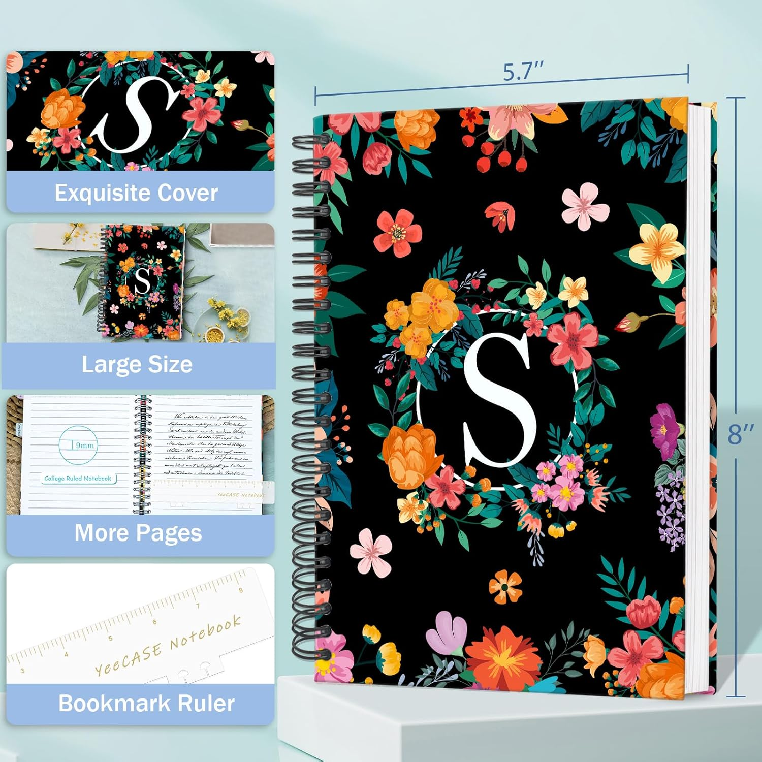 Hardcover Spiral Notebook Journal 5.7&rdquo; X 8&rdquo;, 120 Pages Journals for Women Men, A5 Print Ruled Notebooks, Cute Floral Letter Spiral Journal for Writing, Work, Business, School image number 6