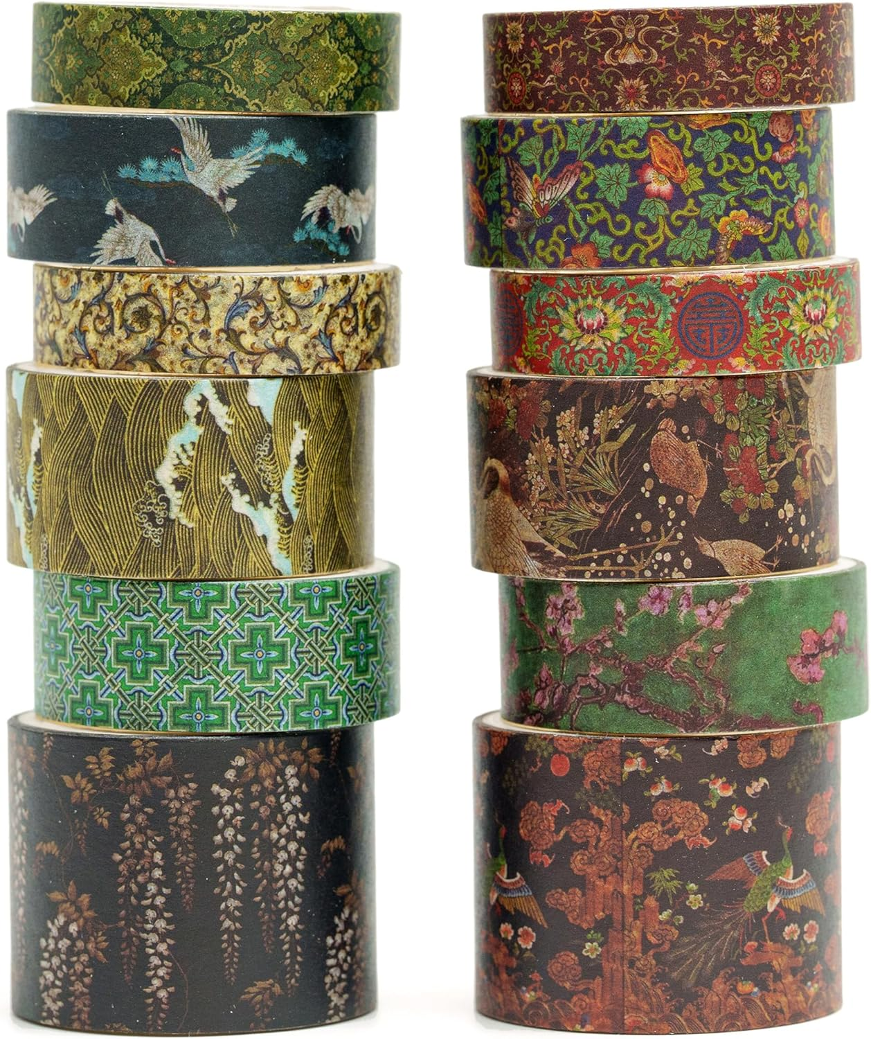Songdao 12 Rolls Chinoiserie Washi Tape Set Chinese Arts Adhesive Tapes Geometric Garden Decorative Masking Tape Sets for Craft, Kids, Scrapbook, DIY, Gift Wrapping (Whispers of Dragon)