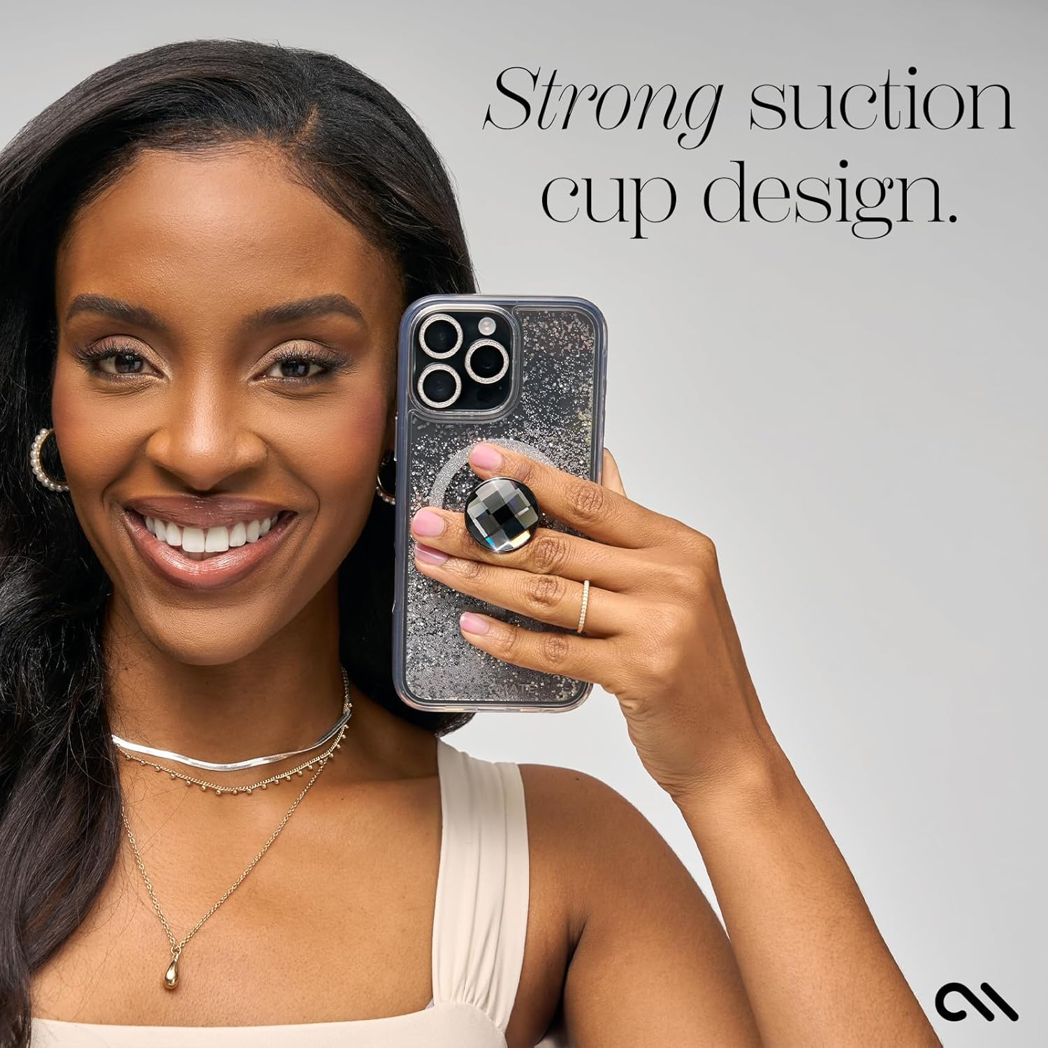 Case-Mate - Minis - Phone Grip - Cell Phone Stand - Suction Cup Cell Phone Holder [Removable for Wireless Charging] for Iphone 16 Pro Max/15 Pro Max/14 Pro Max/13/12/S24 Ultra/Pixel 9 - Black Crystal image number 3