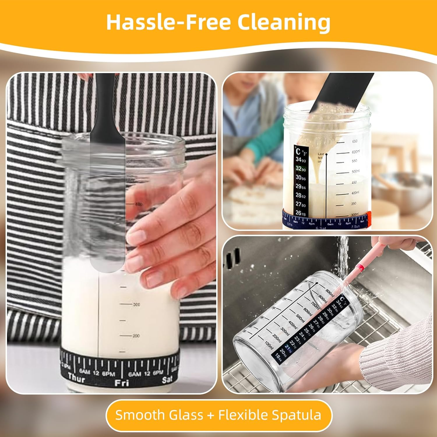 Togemvvs Sourdough Starter Jar, 1000Ml Wide Mouth Glass Sourdough Jar Kit with Measurement Markings, Rubber Scraper, Rubber Band, Cloth Cover, Label Pen, Suitable for Bread Making and Home Baking image number 5