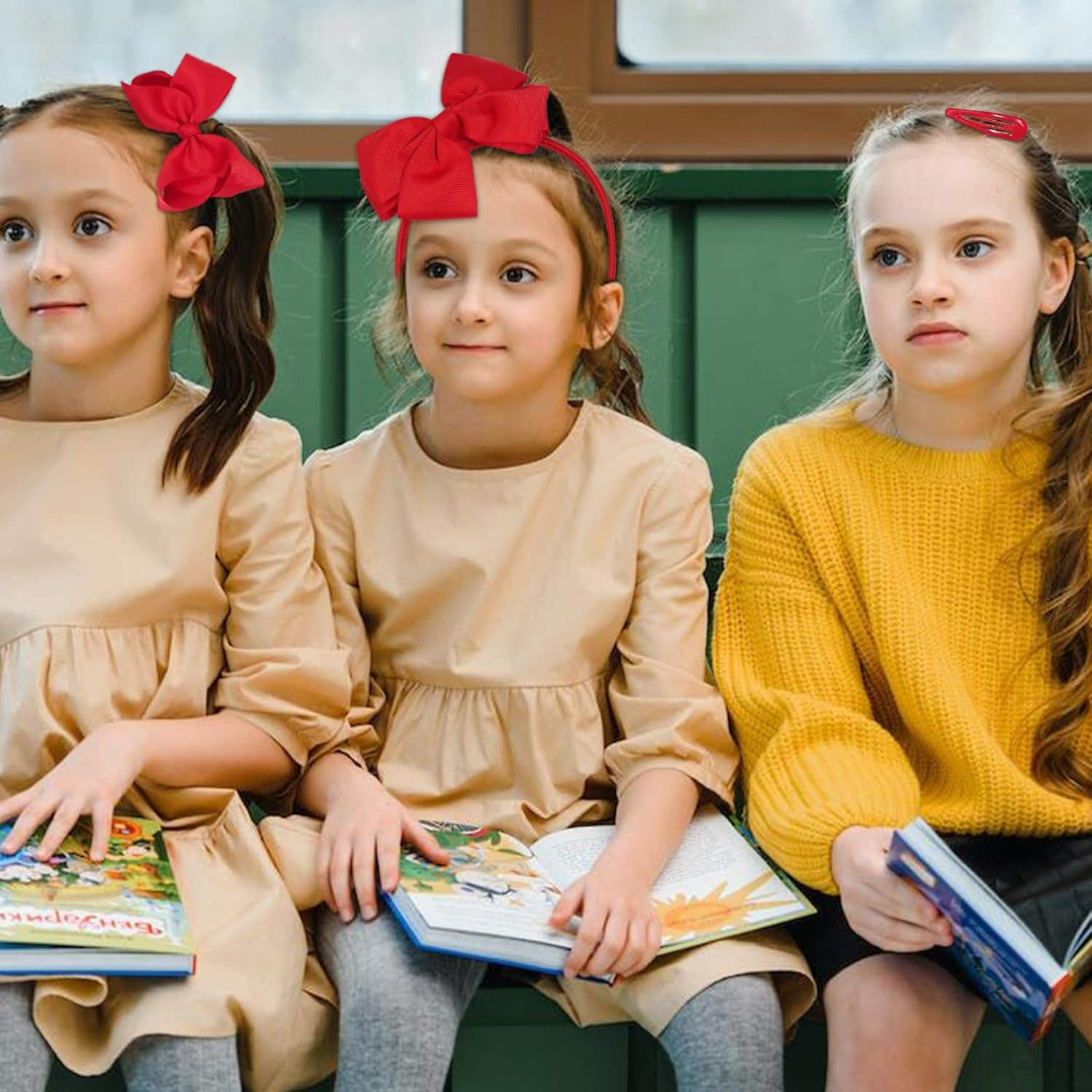 45Pcs Red School Girls Hair Accessories Kit Red Bow Headband Hair Clips Ponytail Holder Bow Hair Barrettes,Hair Accessories for Girl Birthday Gift - Blue image number 7