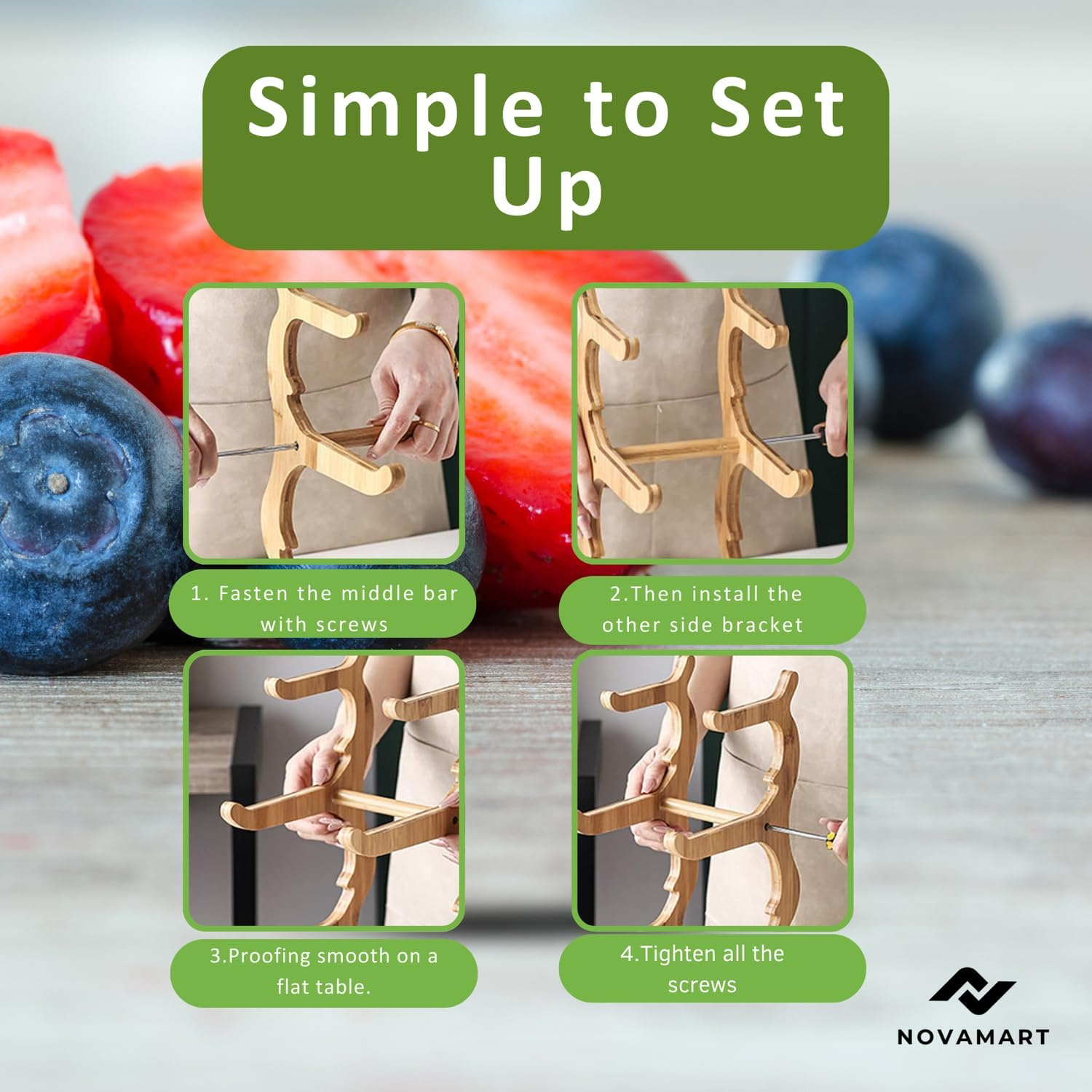 NOVAMART 3-Tier Fruit Bowl &ndash; Bamboo Wood Stand Tiered Fruit Basket for Kitchen Countertop, Produce, Vegetables, Bread & Snack Organizer &ndash; Space-Saving Counter Storage Display image number 1