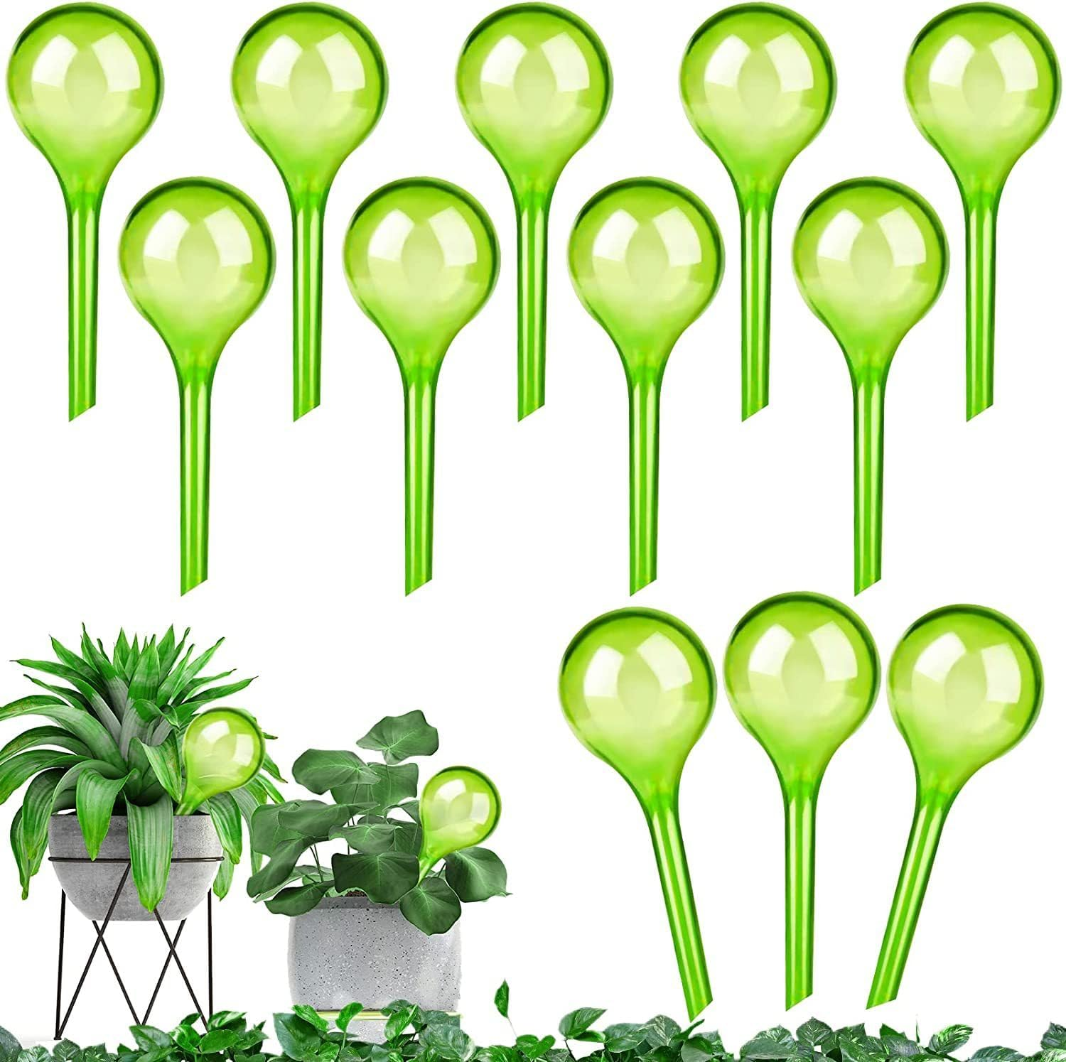 12 Pcs Plant Watering Globes,Plant Self-Watering Bulbs,Garden Watering Globes Device,Transparent Automatic Water Device for Garden Plant Indoor Outdoor(Green) image number 3