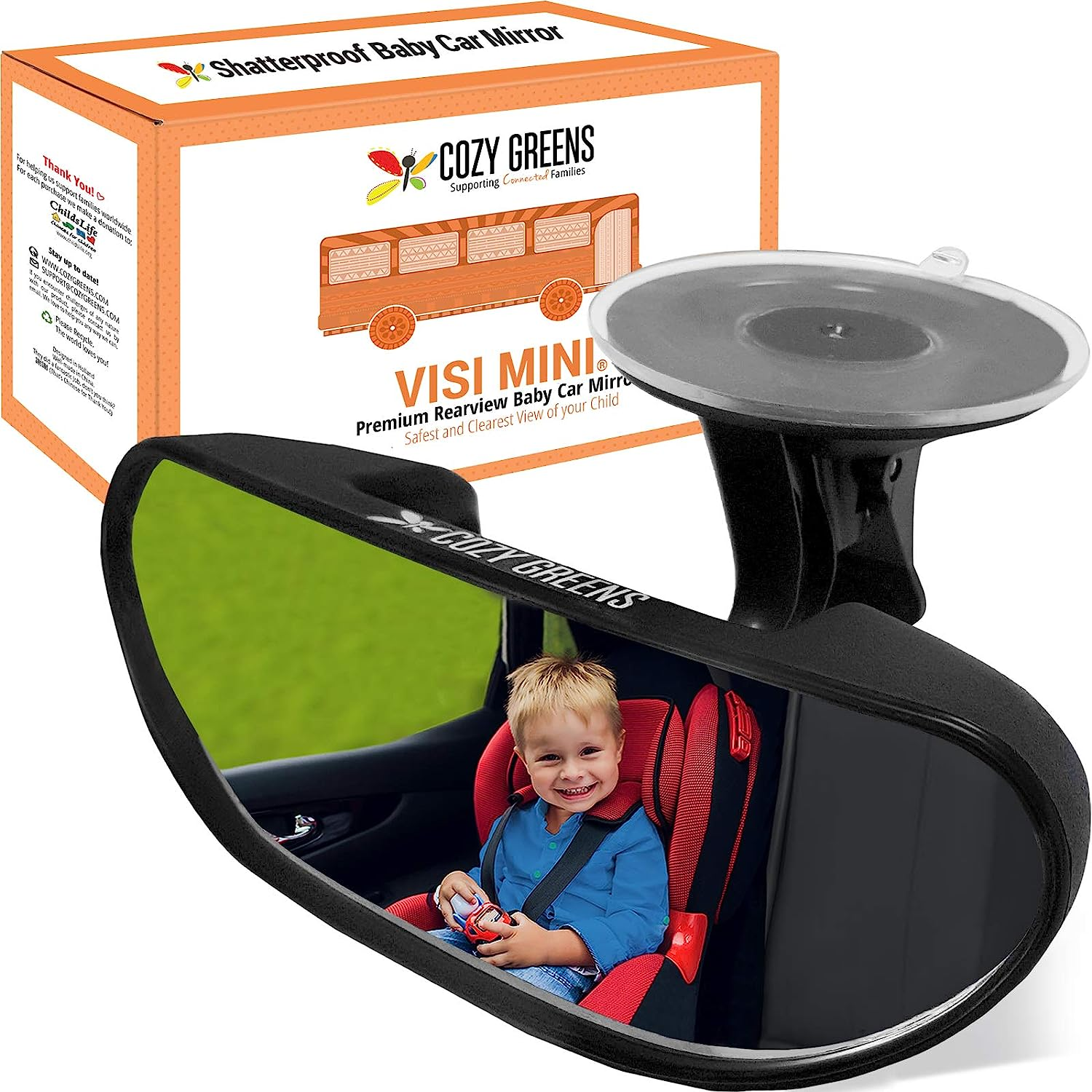 COZY GREENS Rearview Baby Car Mirror Windshield Infant Front Facing, Shatterproof Child Safety Mirror, Adjustable Suction Cup (S) By image number 3