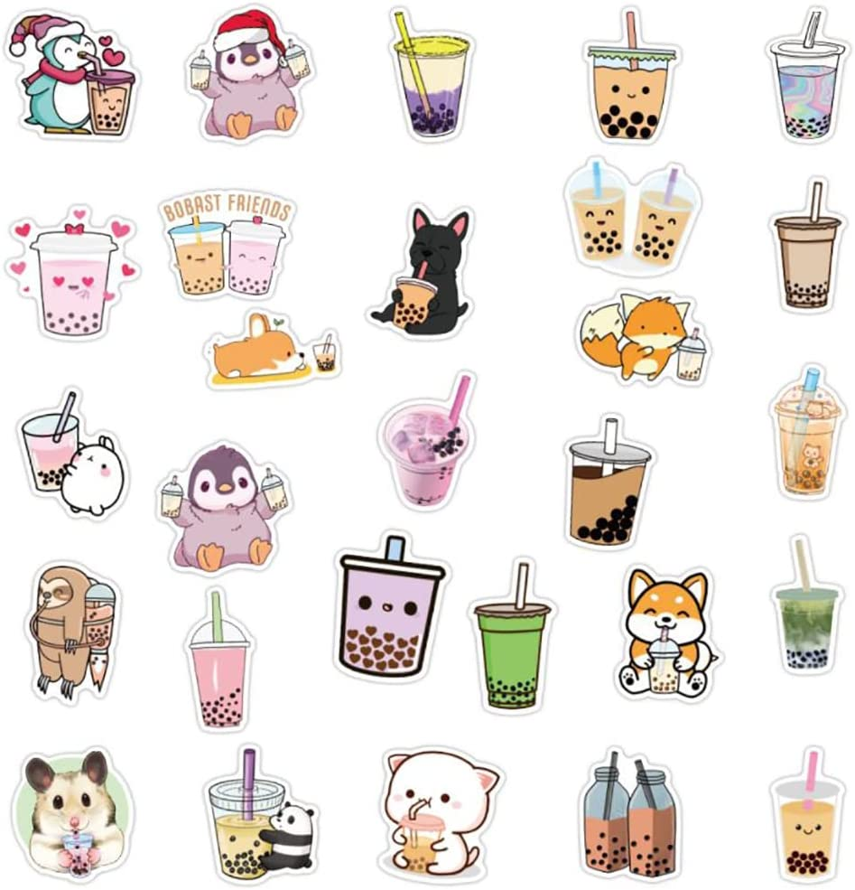 52 PCS Bubble Tea Stickers, Cute Pearl Milk Tea Vinyl Waterproof Stickers for Teens Girls Kids, Perfect for Waterbottle Laptop Phone Fridge Guitar Luggage Bumper Computer Car Summer Drink Stickers image number 2