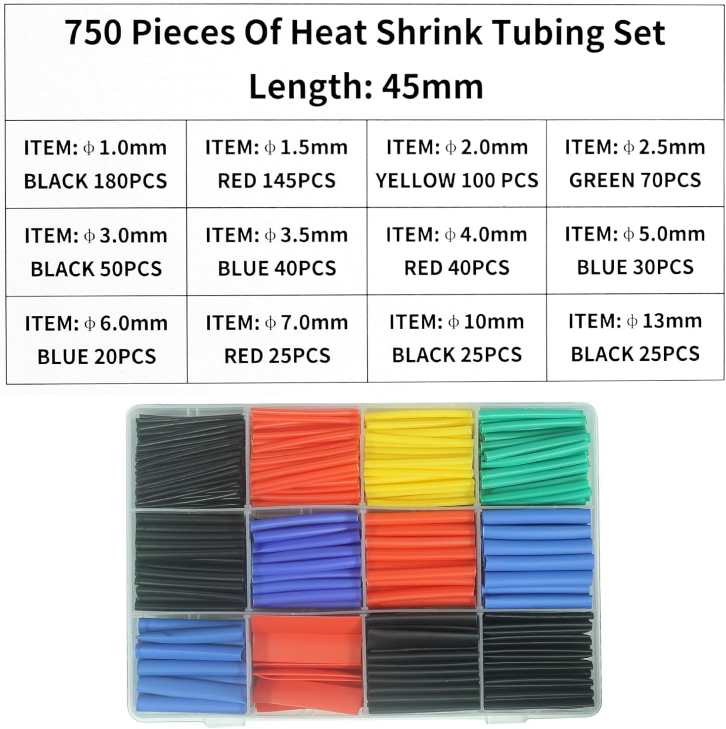 750 Pcs Heat Shrink Tubing Kit,2:1 Ratio Waterproof Wire Shrink Wrap Tubing,6 Colors 12 Sizes,Electrical Wire Heat Shrink Wrap Tubing Kit, for Wire Cable Shrink Wraping Repair Insulation DIY