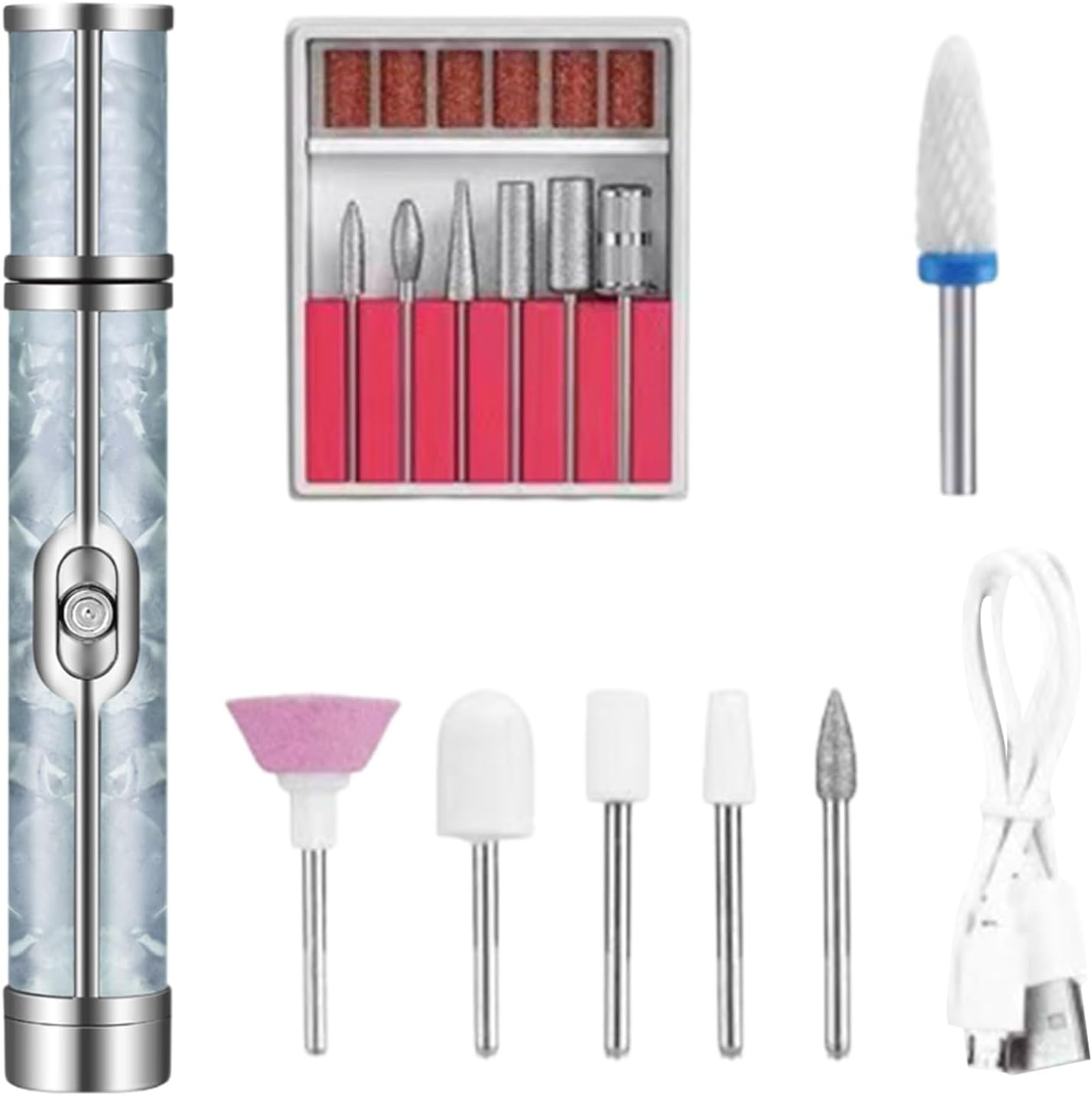 Qkbuza Electric Nail Drill Kit, 20000RPM Rechargeable Electric Nail Drill, Professional Machine, Portable Nail File for Acrylic Polish & Hard Skin Removal