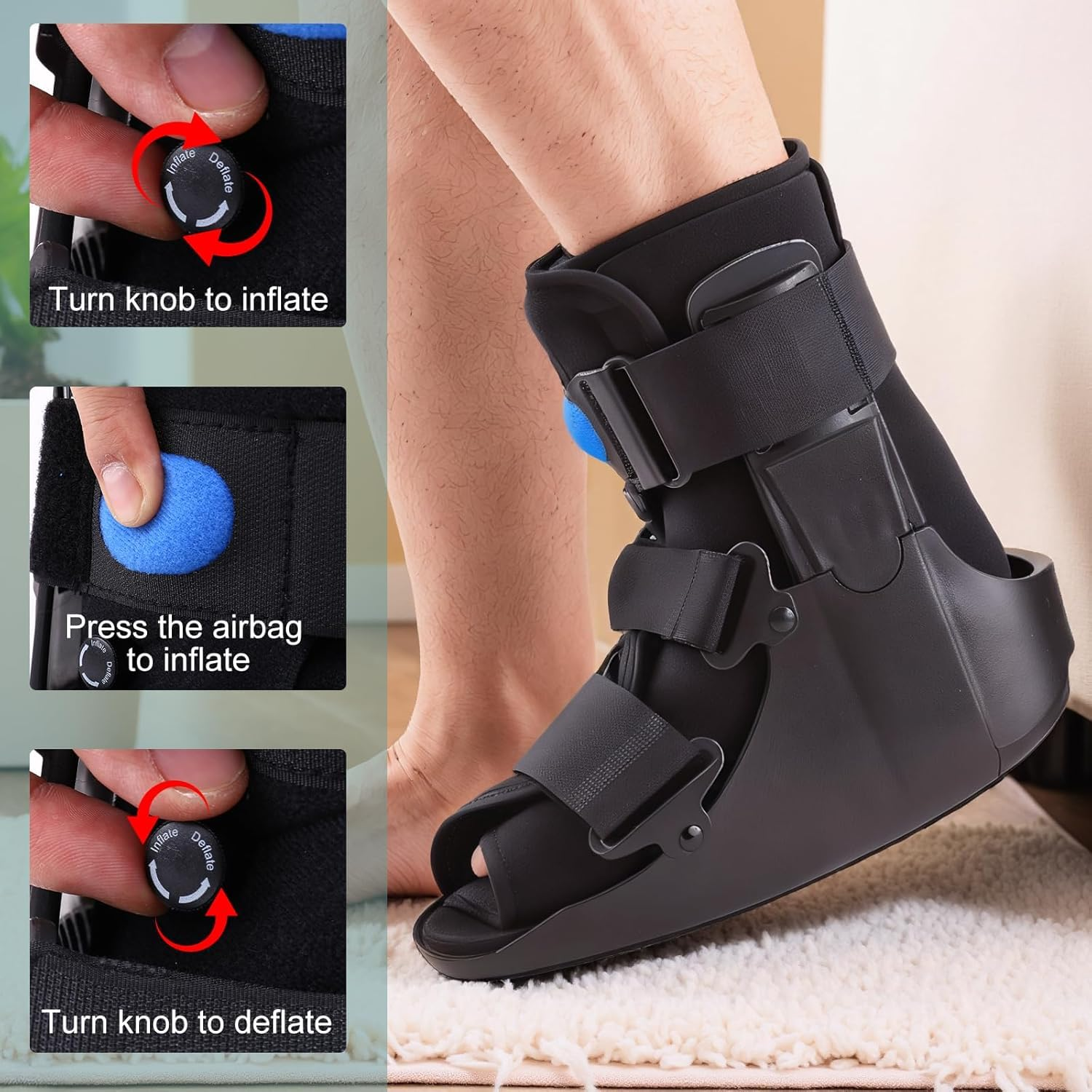 Inflatable Walking Boot Air Cam Walker, Orthopedic Fracture Boot for Broken Foot, Sprained Ankle, Achilles Tendonitis & Post-Surgery Recovery, Lightweight & Adjustable Foot Support (M) image number 3