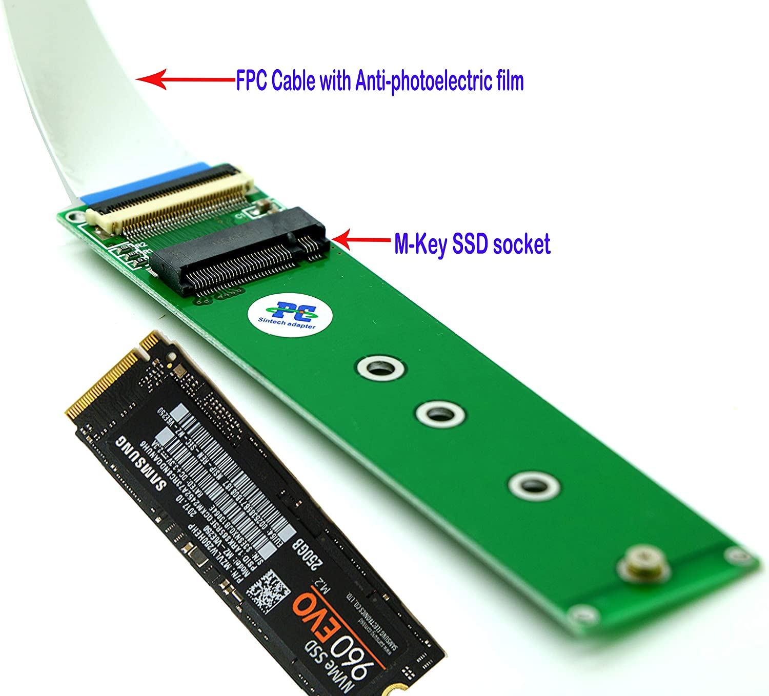 Sintech M.2 Nvme Extension Cable, NGFF M-Key Pcie 3.0 SSD Extender Card with Anti-Electromagnetic Foiled Cable, 20CMS (Silver Cable) image number 1