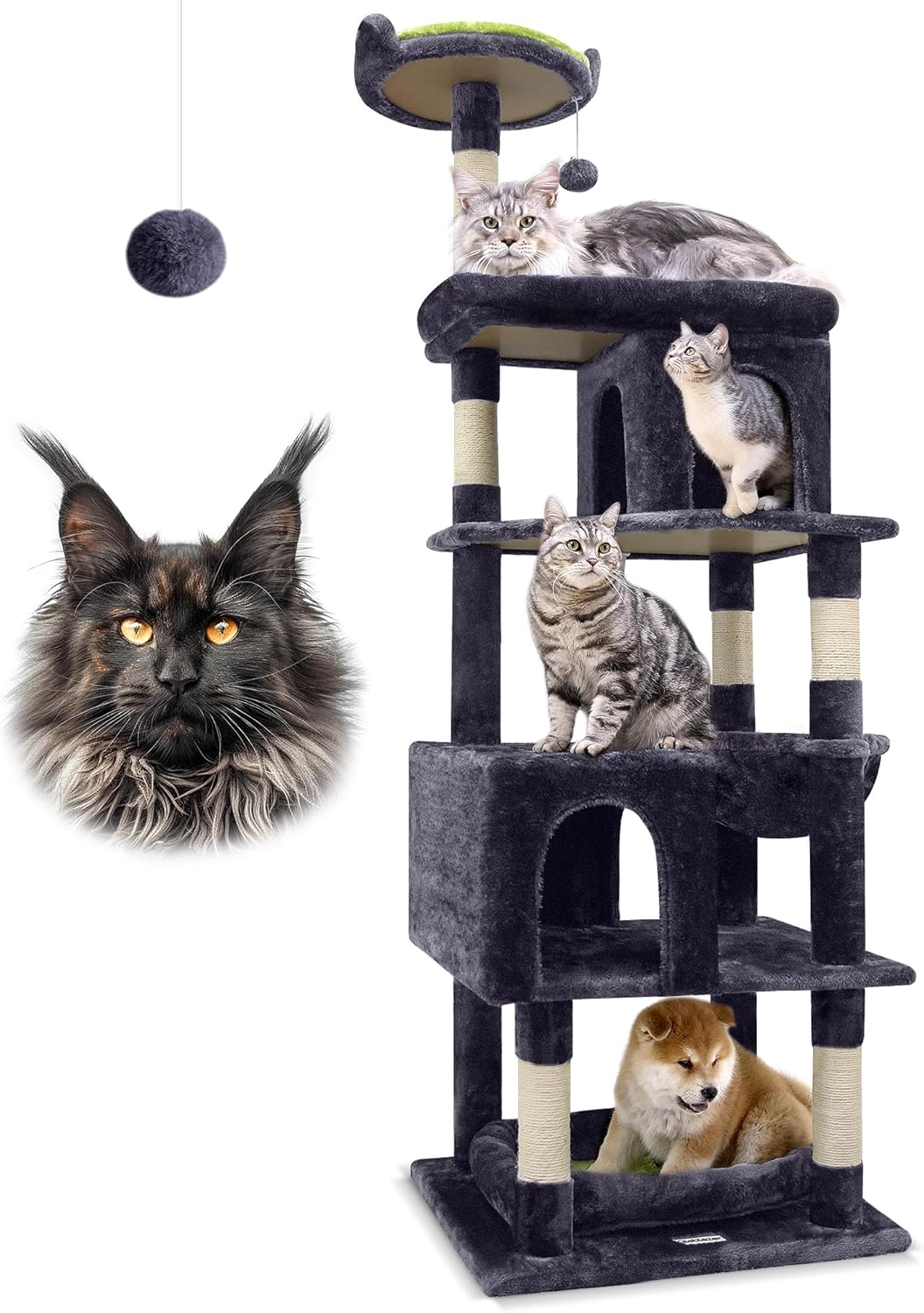 Globlazer Heavy Duty Cat Trees for Large Cats, Sturdy 72In Maine Coon Cat Tree for Large Cats 20 Lbs+ Heavy Duty Cat Tower for Adult Biggest Cat with 6 Scratching Posts, Hammock, S72, Dark Gray image number 4