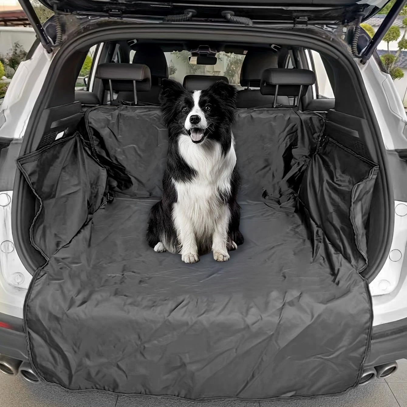 SUYUKU Dog Car Seat Cover Waterproof Black Protector Resistant Dirt Pet Hammock Rear for Dogs and Cat Rear Seat Hammock Fits All Cars Trucks Suvs (Black, Car Trunk) image number 4