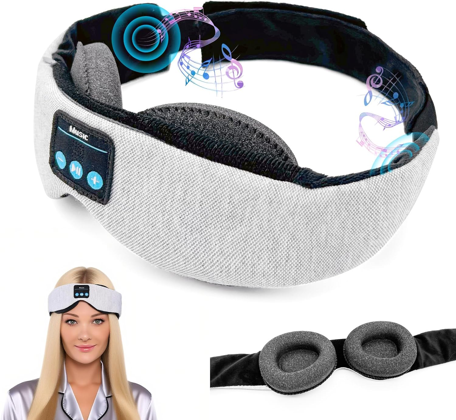 Sleep Mask, 3D Bluetooth Sleep Headphones, Adjustable Sleeping Mask for Women Men, Perfect Gifts Blindfold for Sleep/Travel/Sports (Grey)